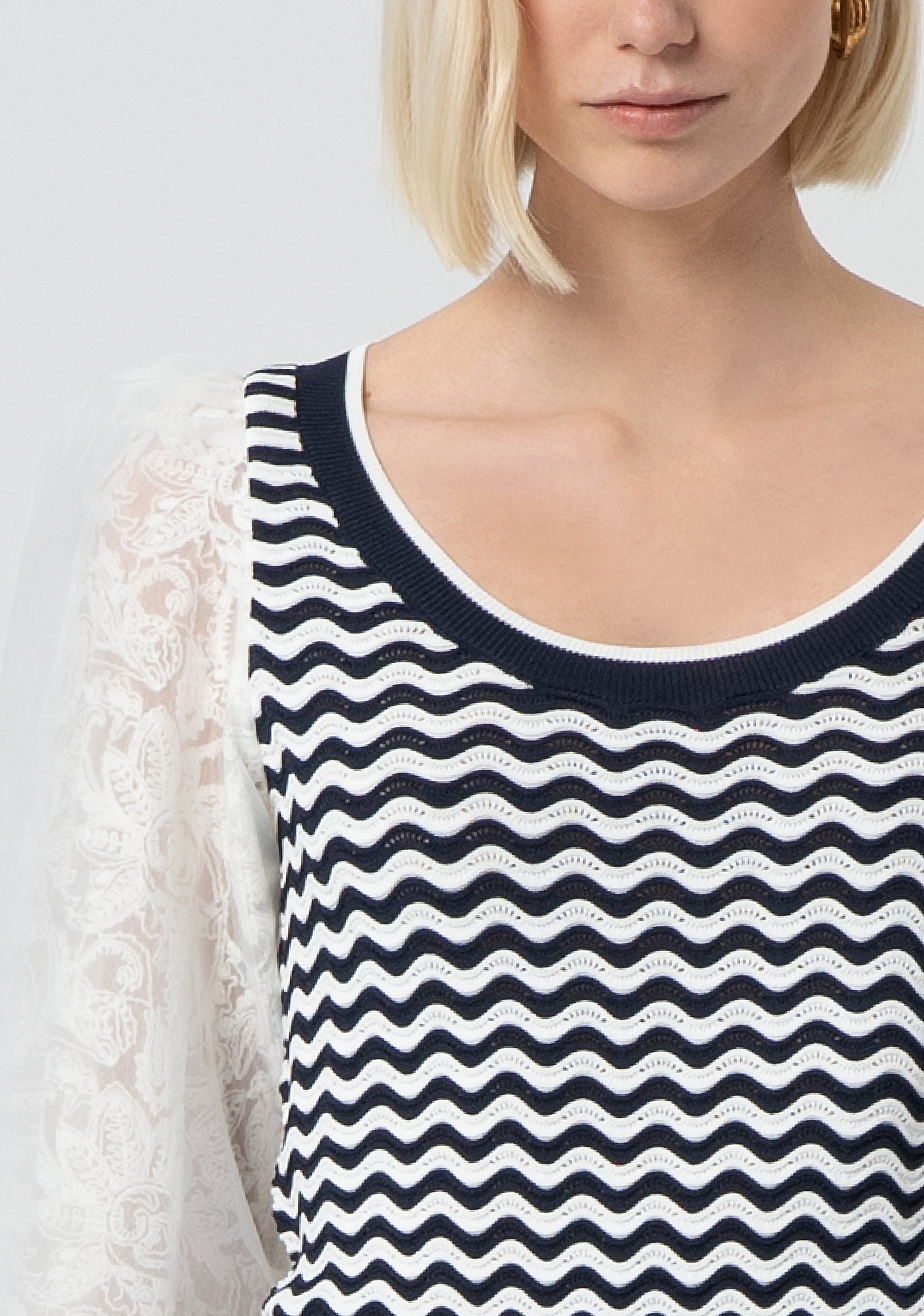 Knitwear tight fit with stripes and long sleeves made in lace Fracomina FR25ST7019K421G1-957-2