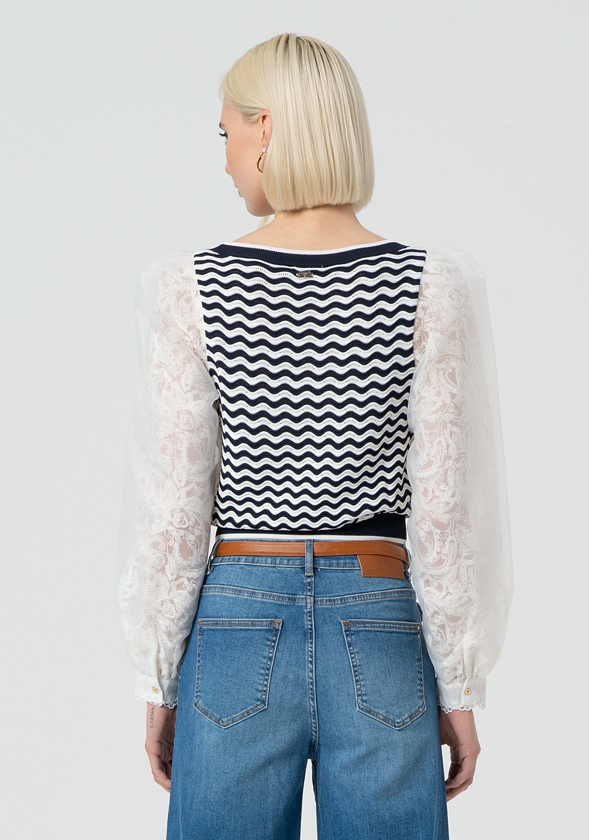 Knitwear tight fit with stripes and long sleeves made in lace Fracomina FR25ST7019K421G1-957-4