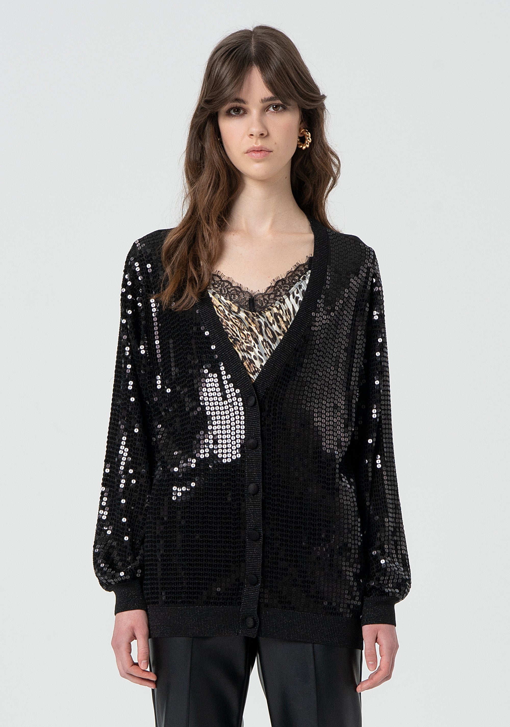 Knitted cardigan loose fit with sequins Fracomina FR25ST8008K546N6-R03-1