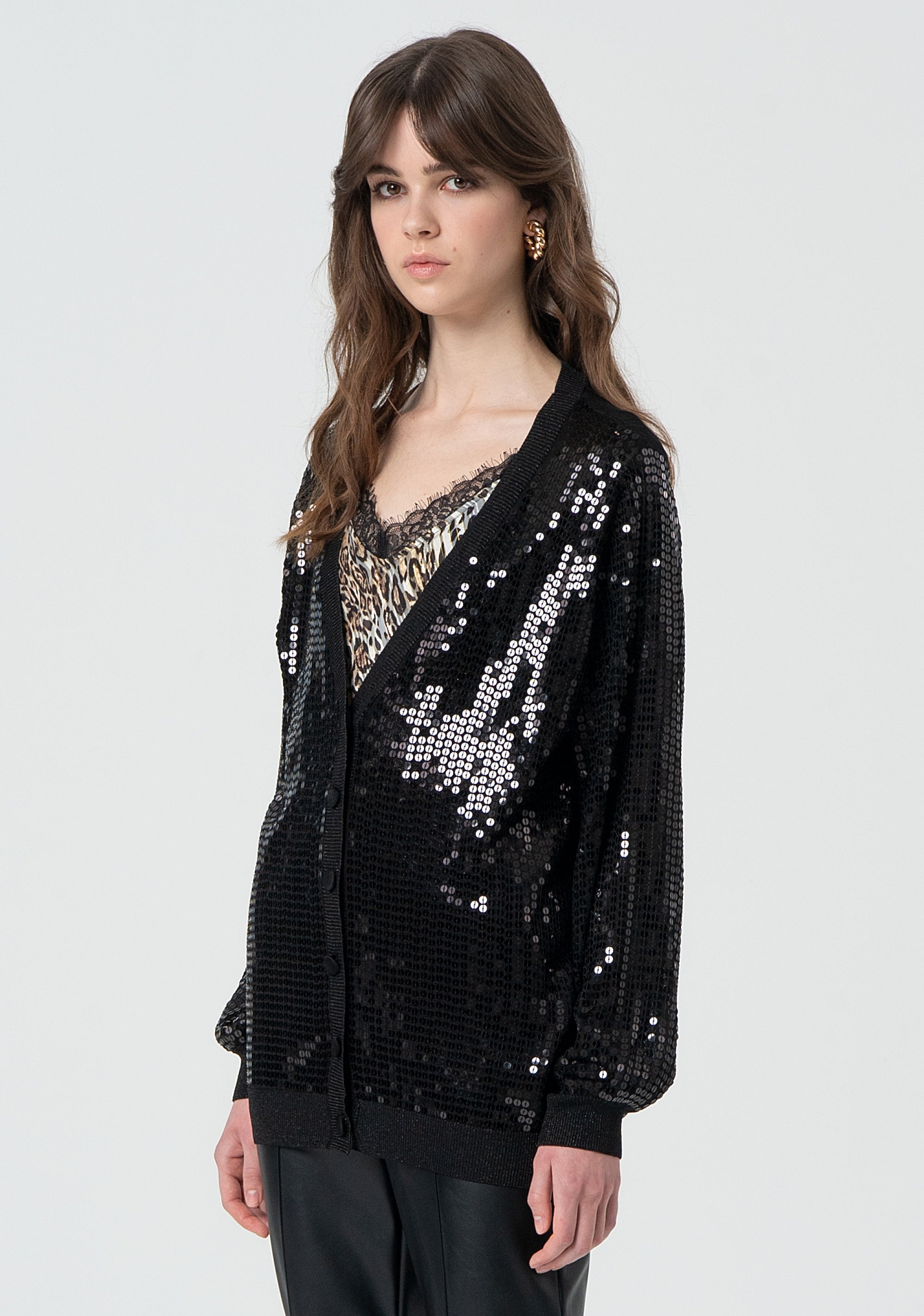 Knitted cardigan loose fit with sequins Fracomina FR25ST8008K546N6-R03-3