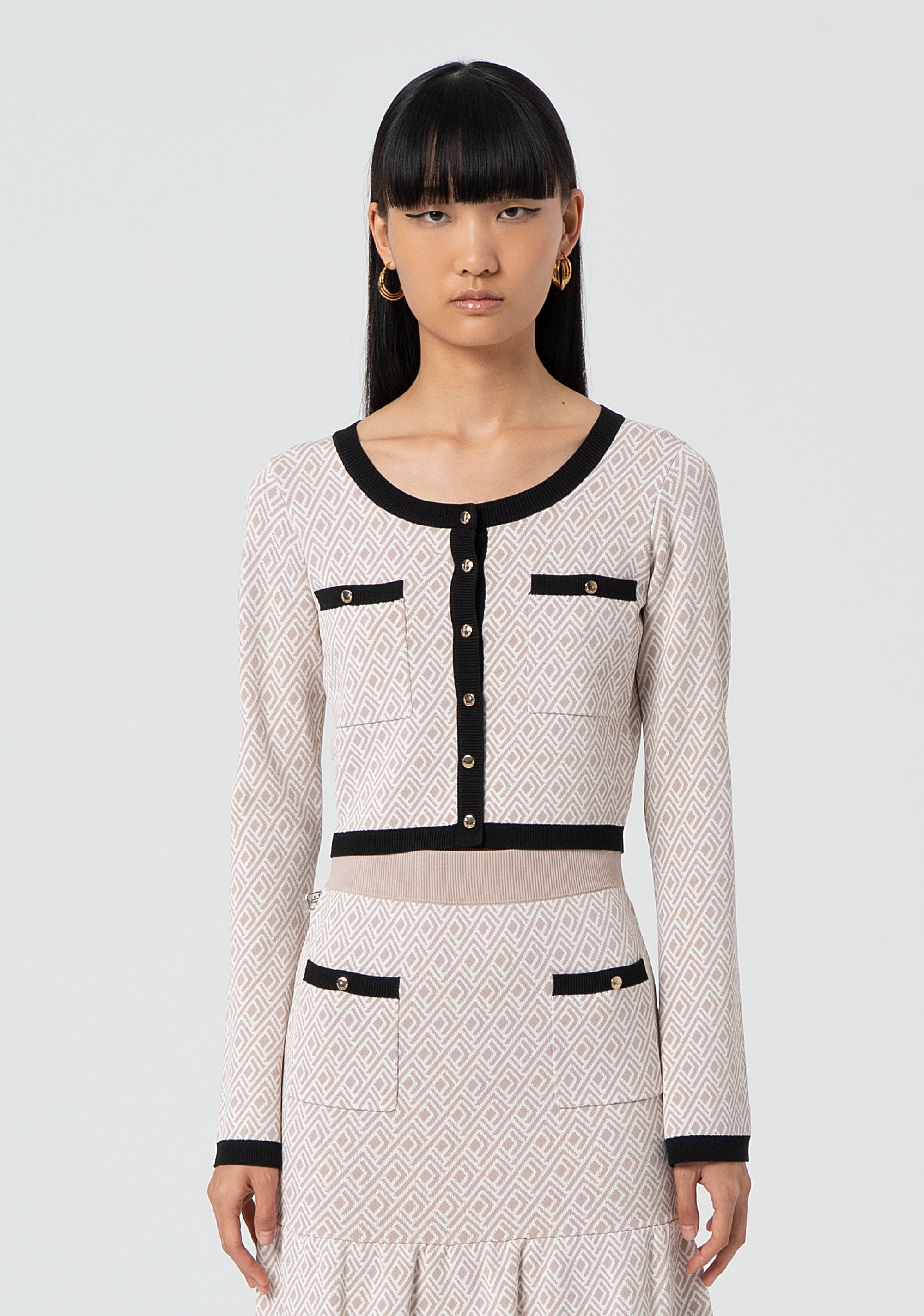 Knitted cardigan cropped with geometrical jacquard effect Fracomina FR25ST8016K421F8-T06-1