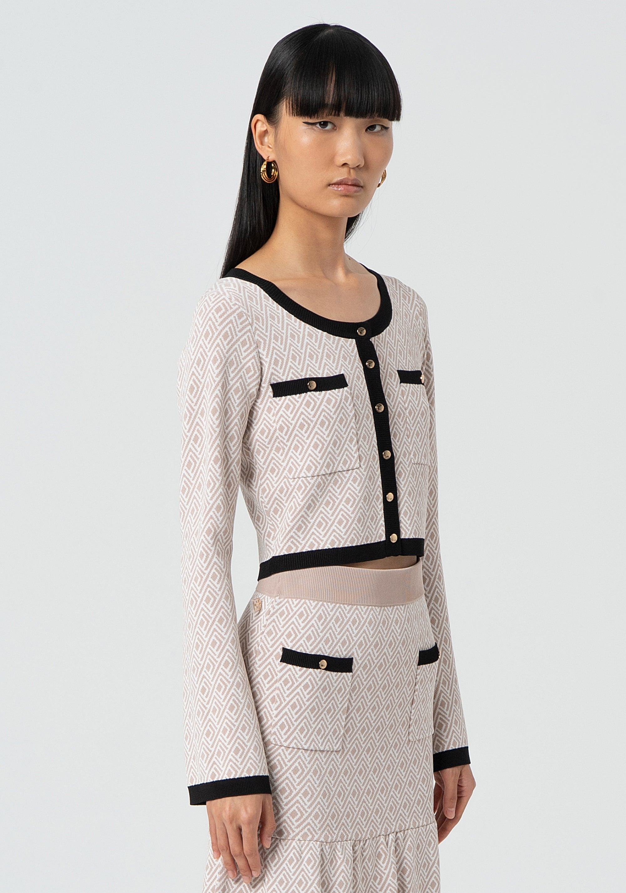 Knitted cardigan cropped with geometrical jacquard effect Fracomina FR25ST8016K421F8-T06-3