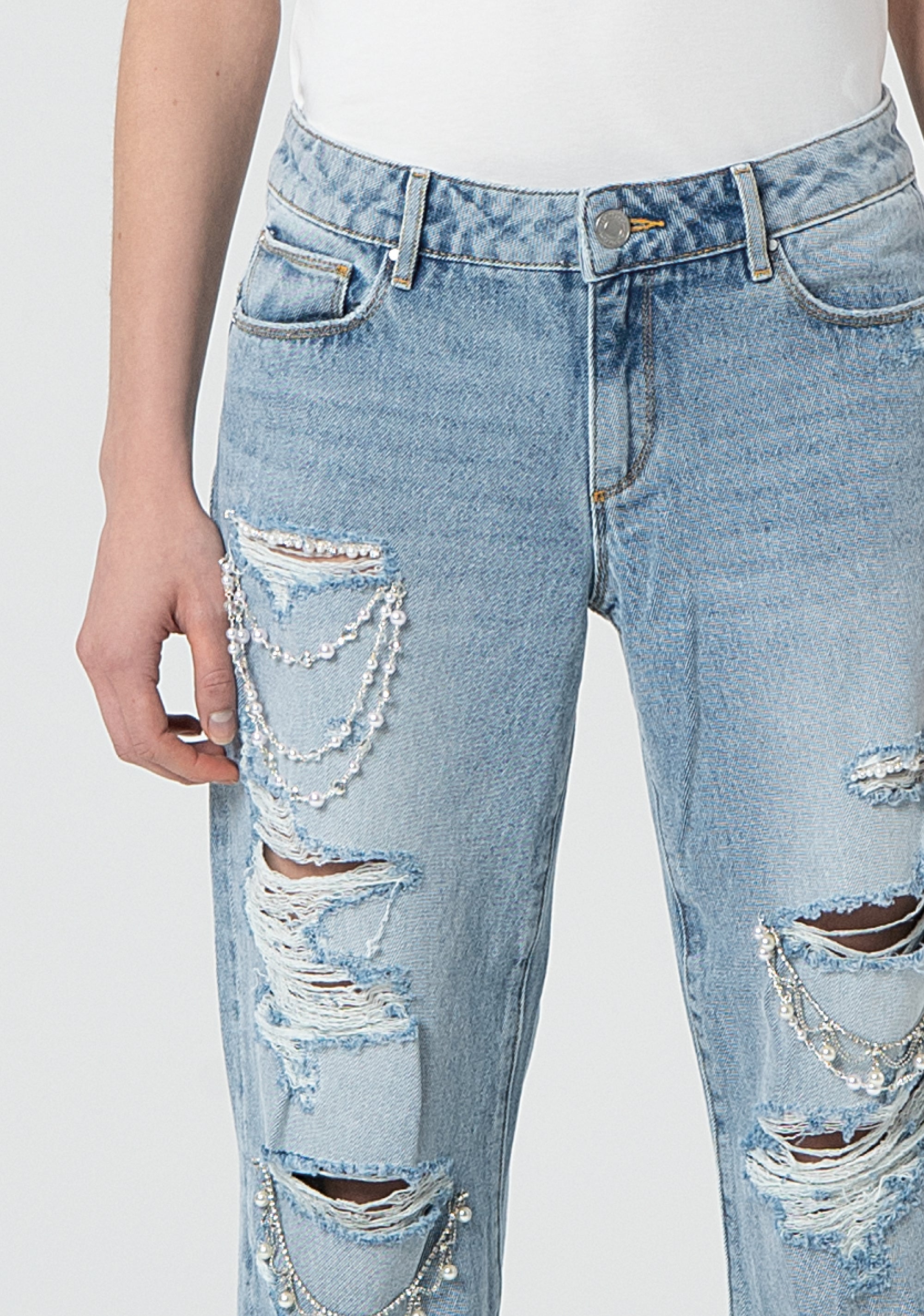 Straight-Leg Jeans with Distressing Fracomina FR25SV8010D419R9-437-2