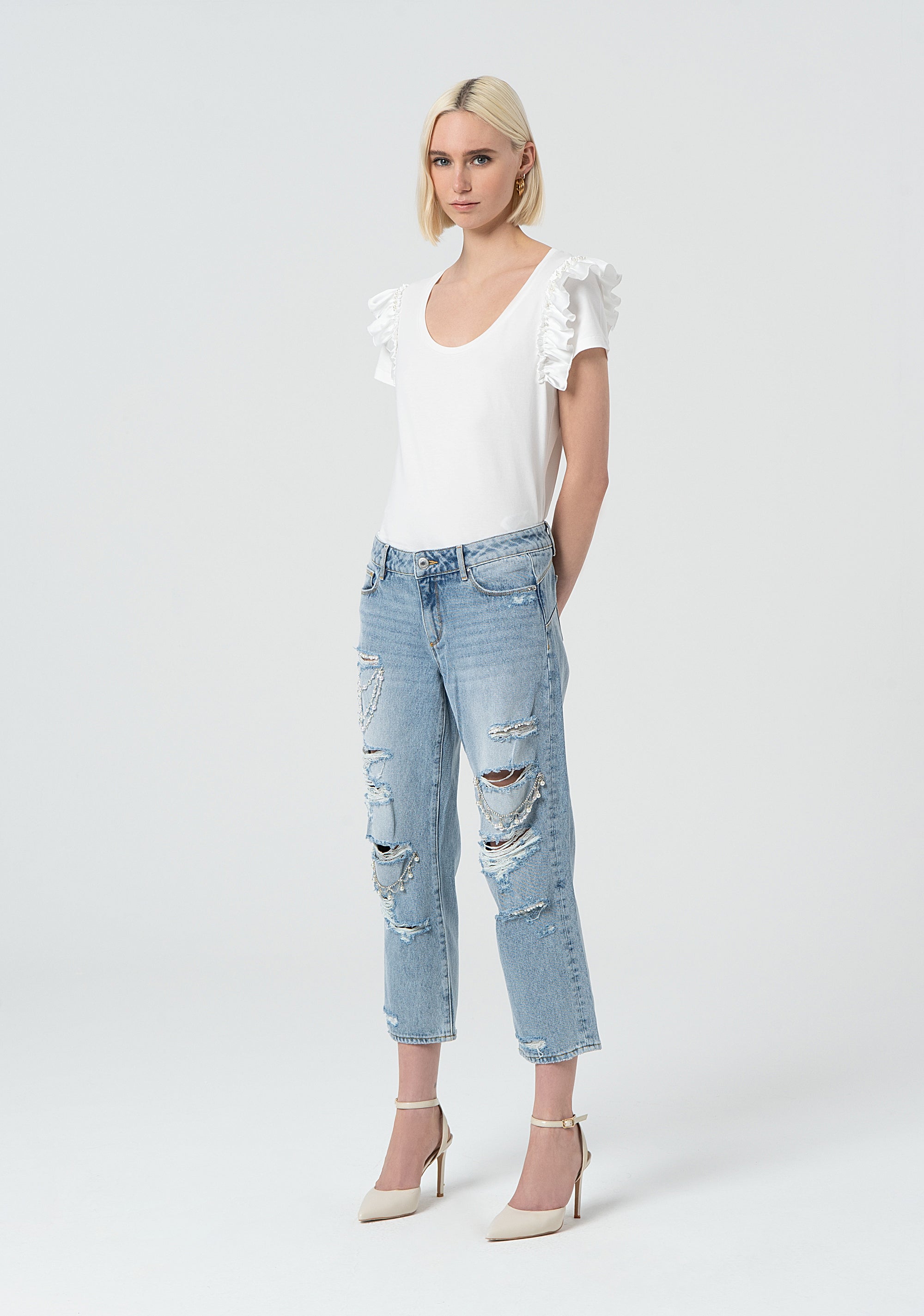 Straight-Leg Jeans with Distressing Fracomina FR25SV8010D419R9-437-3