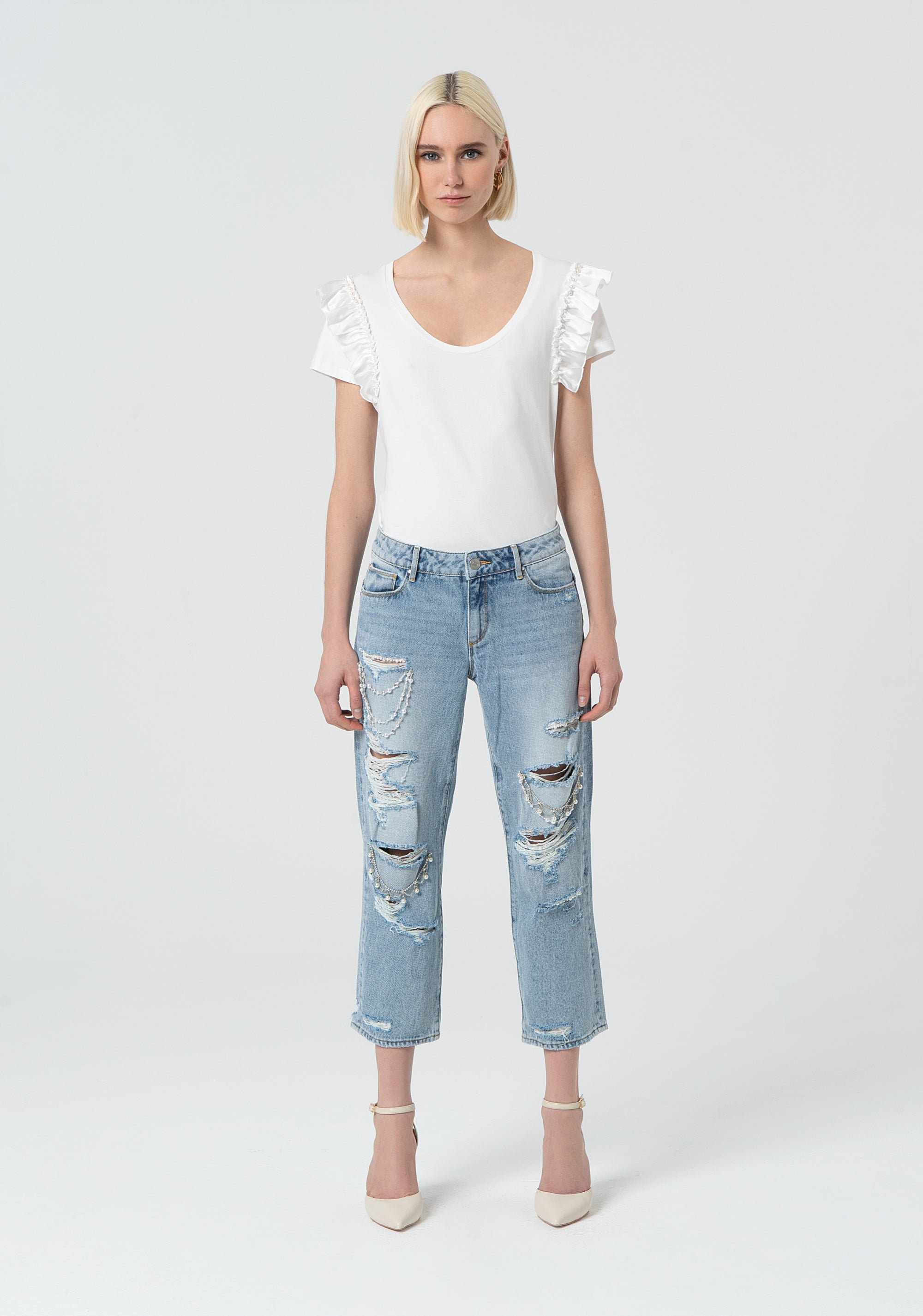 Straight-Leg Jeans with Distressing Fracomina FR25SV8010D419R9-437