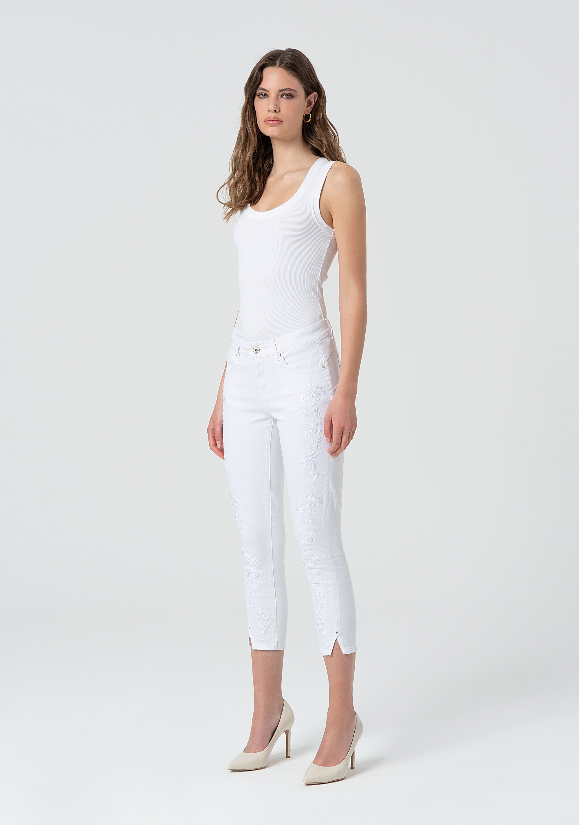 Pant cropped with push-up effect made in bull with embroideries Fracomina FR25SV9002W615E5-278-3