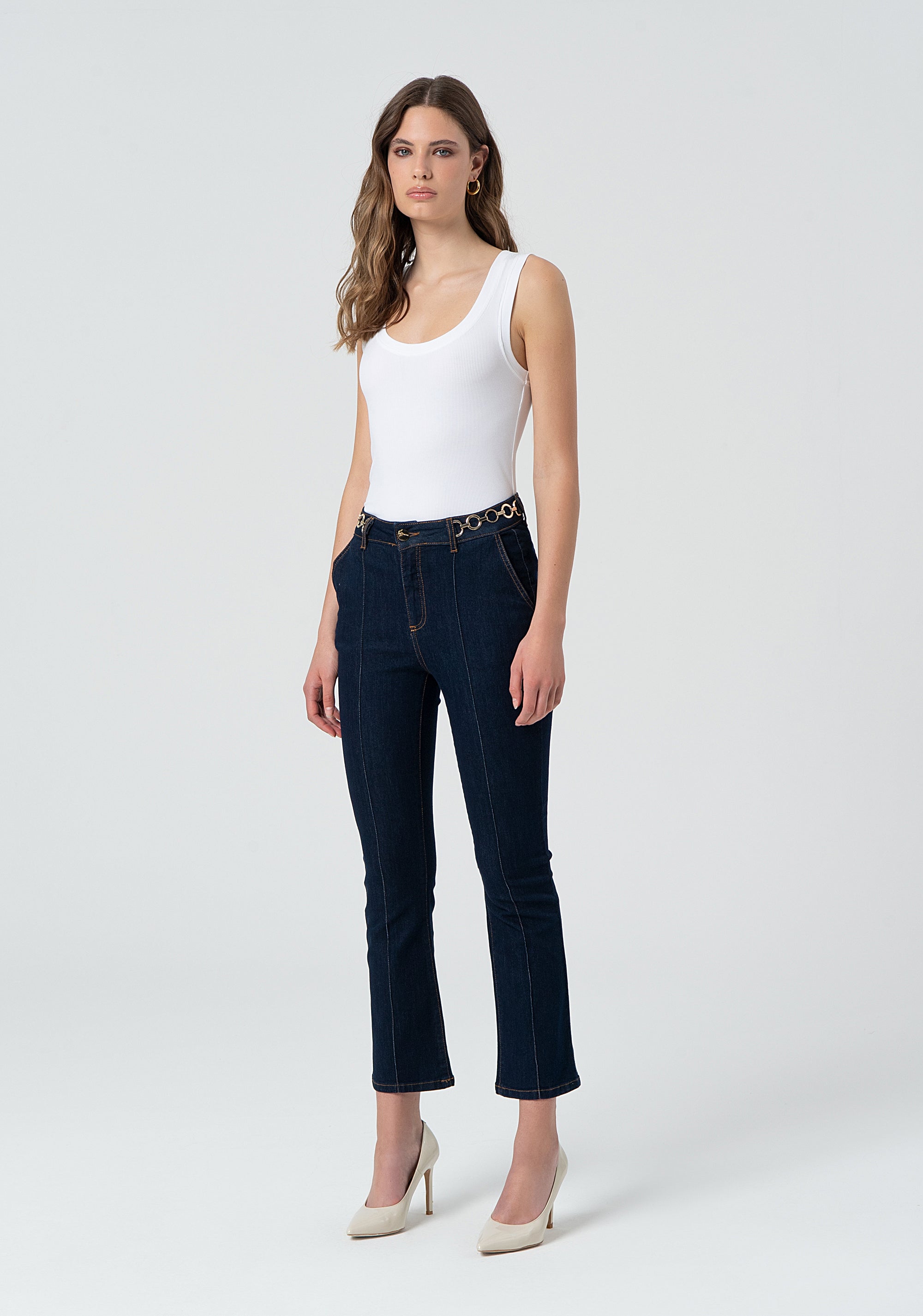 Jeans cropped made in denim with dark wash Fracomina FR25SV9009D46093-L23-3