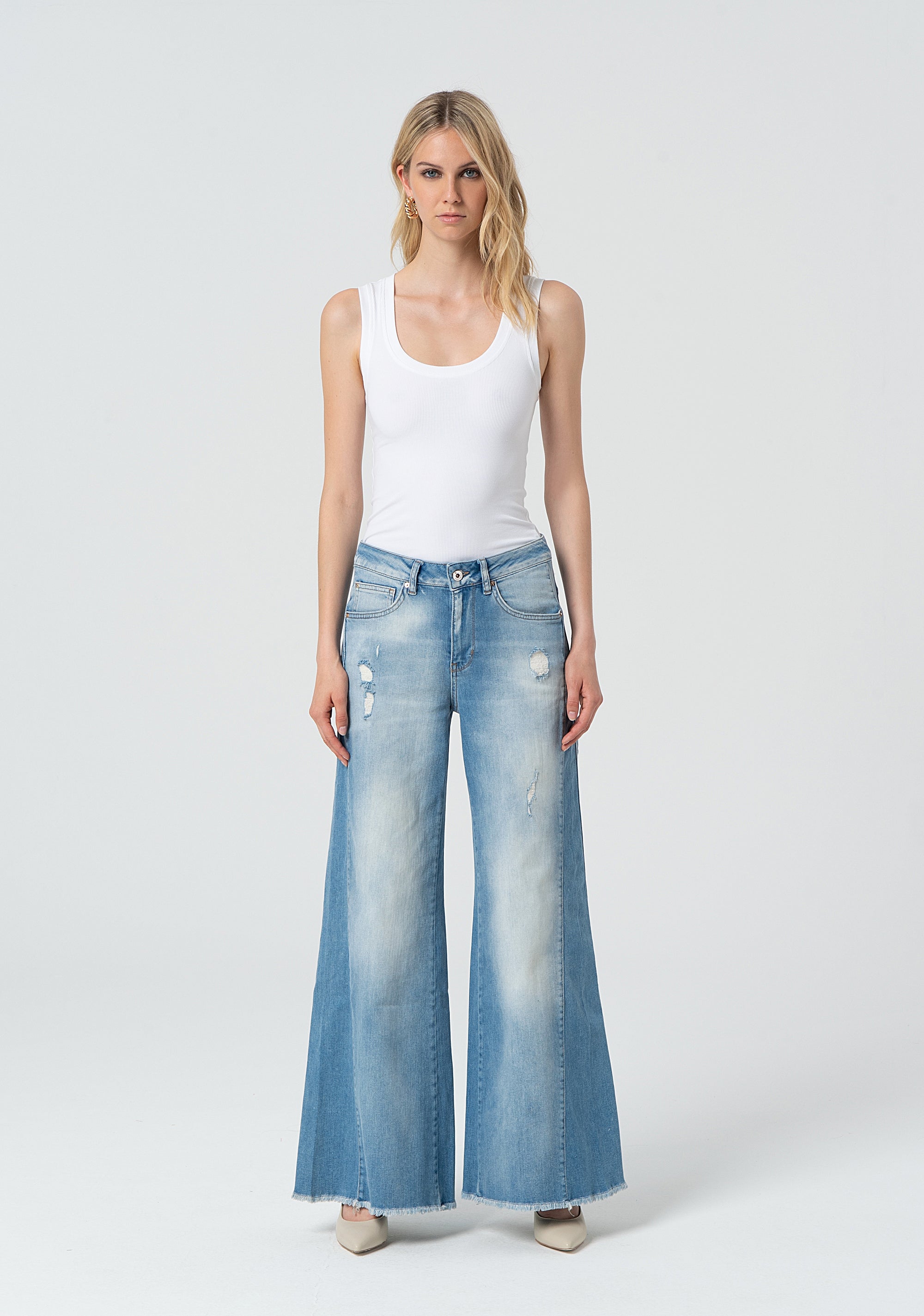 Jeans flare made in denim with bleached wash Fracomina FR25SVB008D45003-062-1