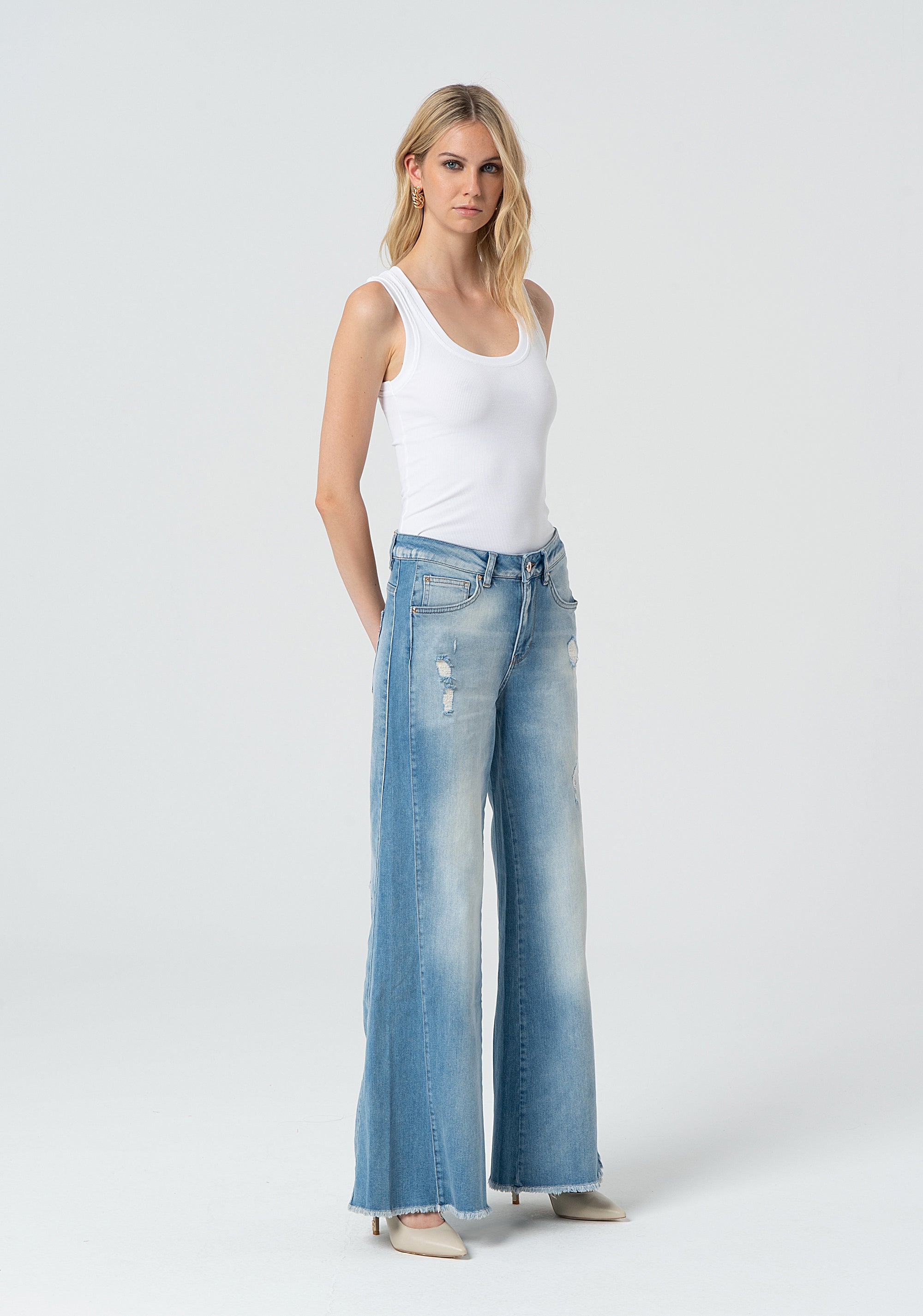 Jeans flare made in denim with bleached wash Fracomina FR25SVB008D45003-062-3