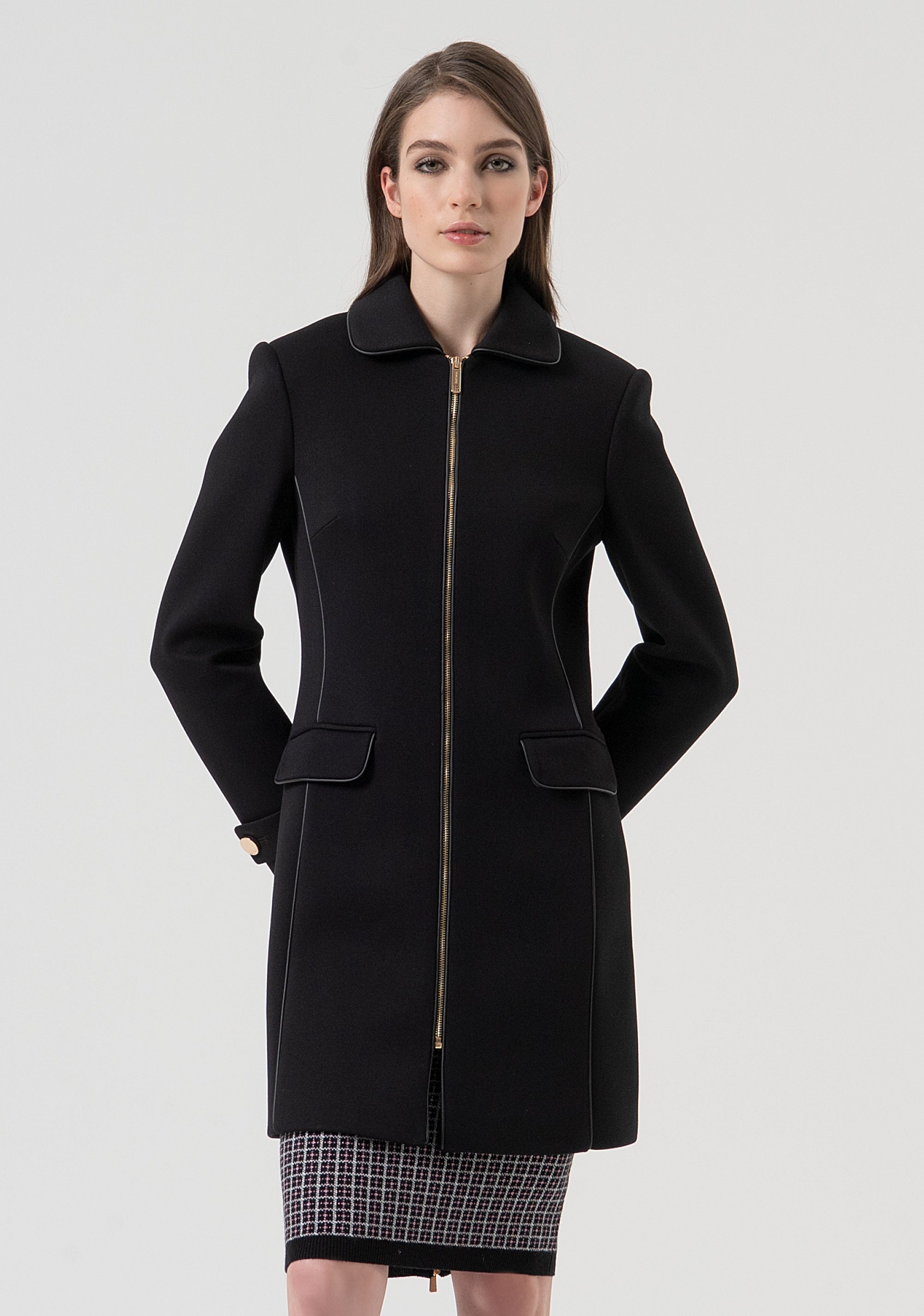 Coat slim fit with central zip for opening Fracomina FR25WC1006W809W4-053-1_32ee04be-f197-4b92-b045-9d0082b18b55