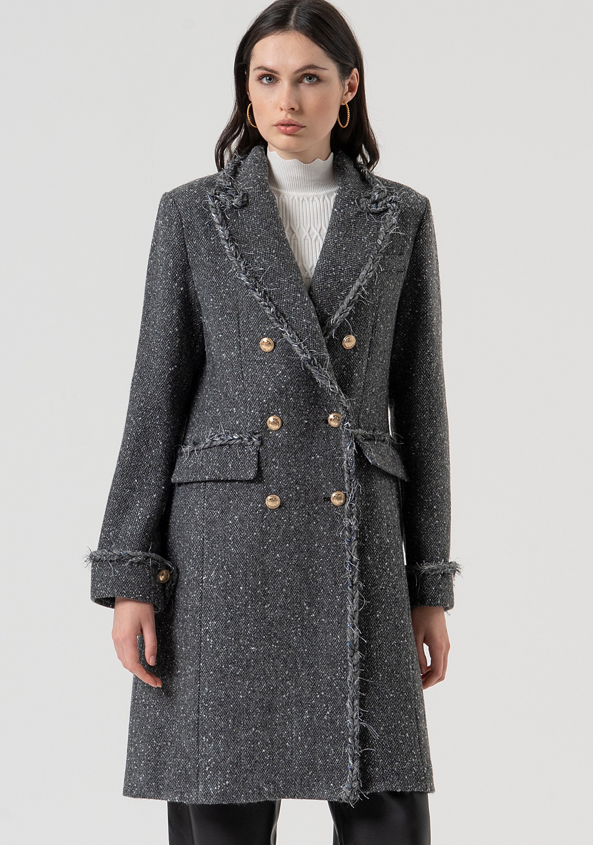 Long coat slim fit made in tweed Fracomina FR25WC1008W810J1-159-1