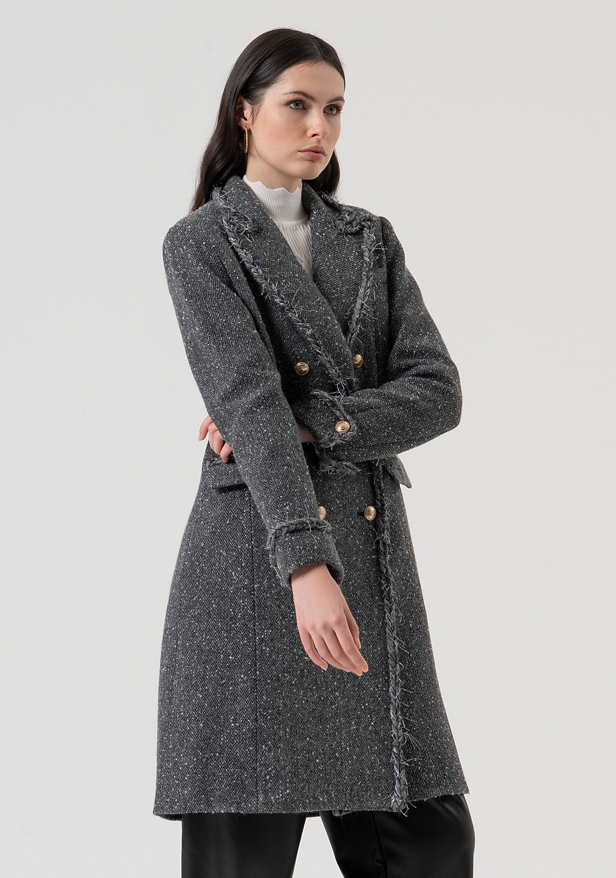 Long coat slim fit made in tweed Fracomina FR25WC1008W810J1-159-3