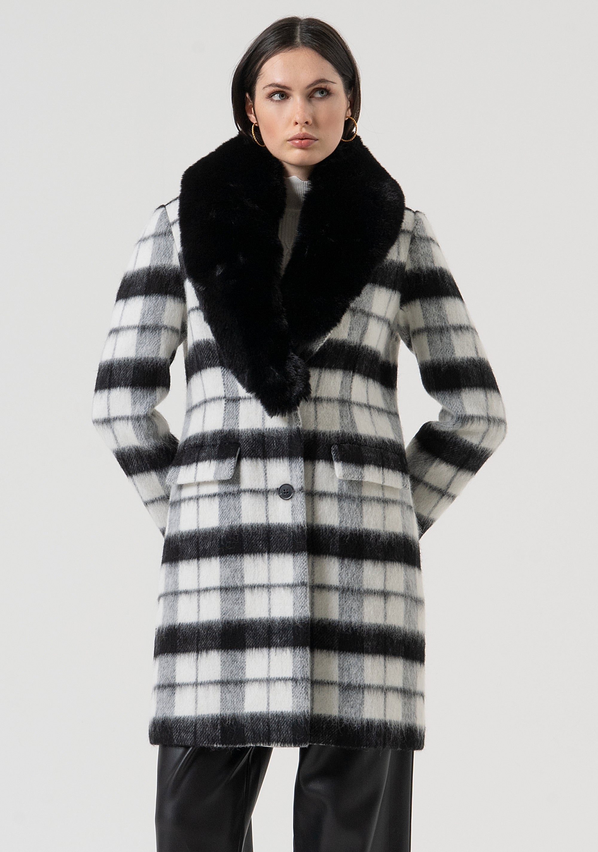 Coat slim fit with square pattern and wool Fracomina FR25WC1016W80695-109-1
