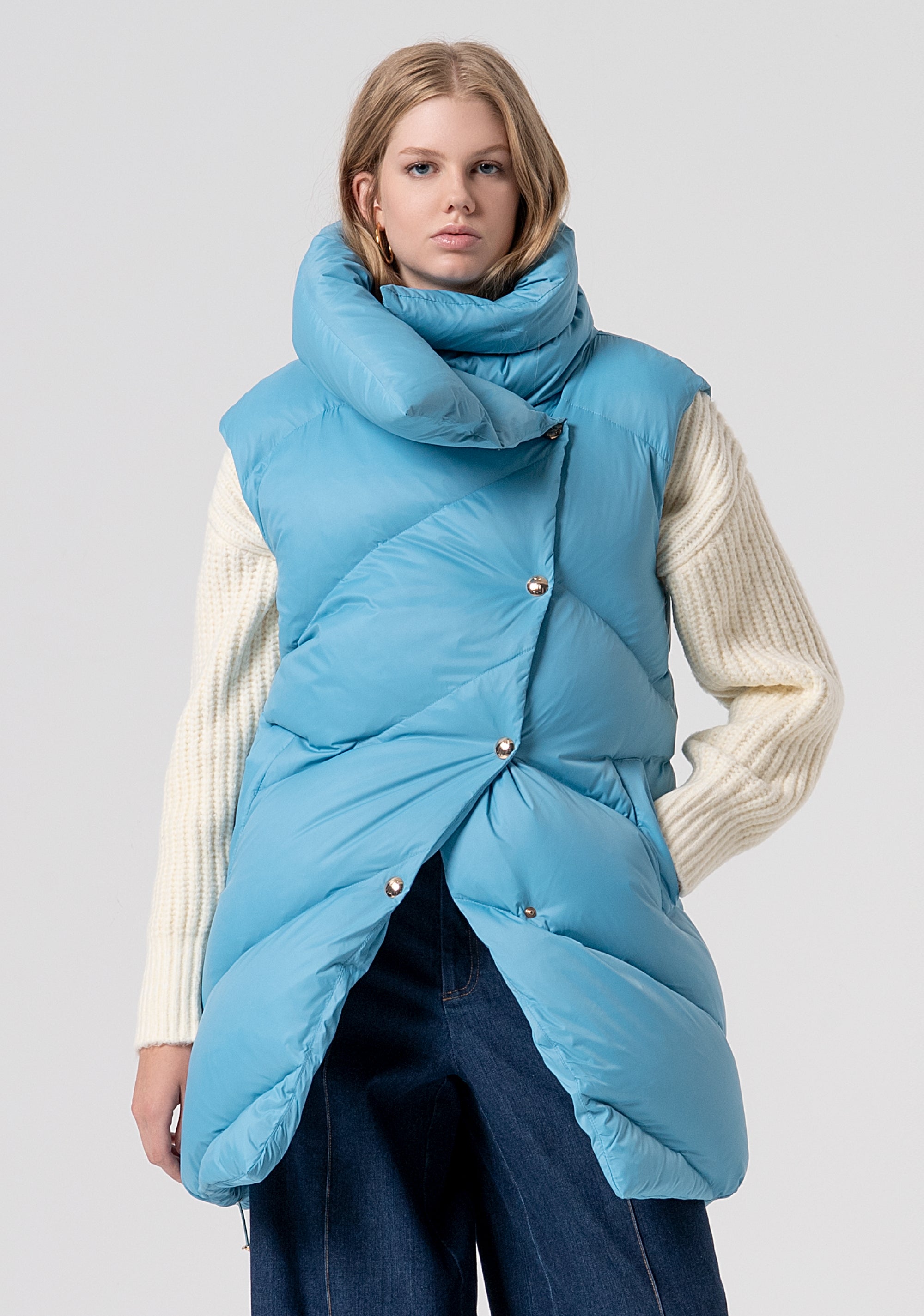 Oversized Puffer Vest with Draped Collar Fracomina FR25WC3006O46601-T57