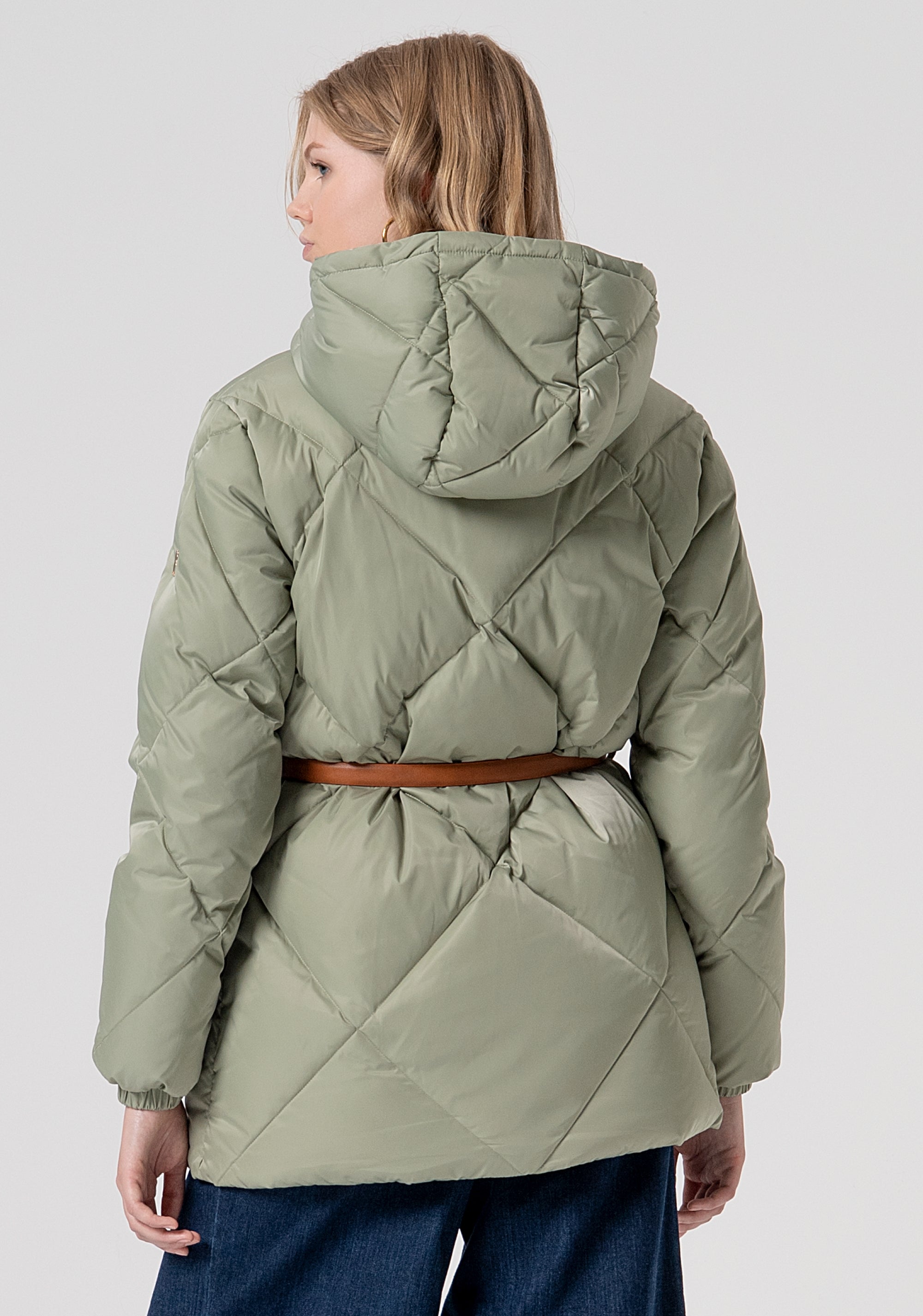 Padded jacket regular fit with paired belt Fracomina FR25WC3007O41201-B08-3