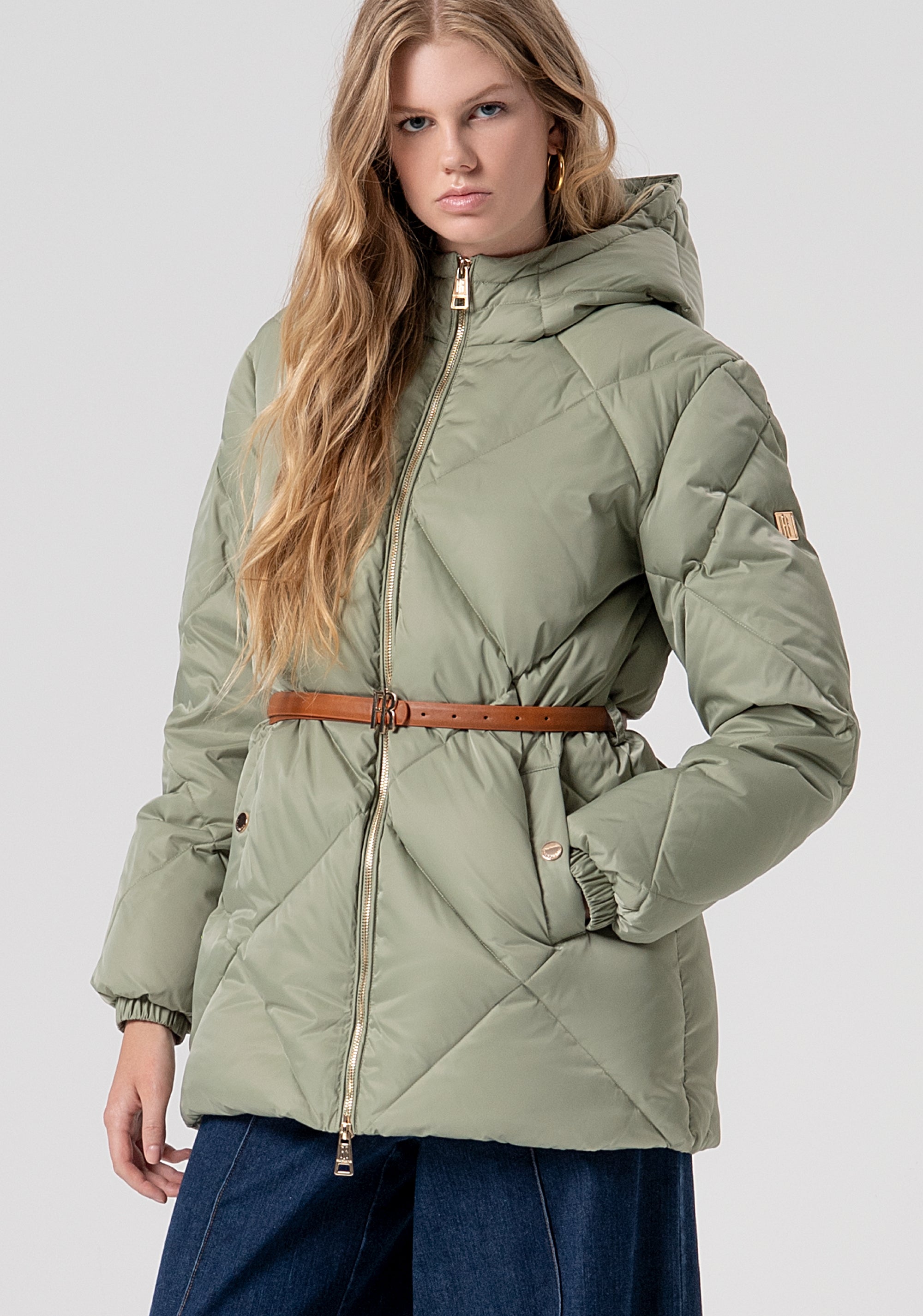 Padded jacket regular fit with paired belt Fracomina FR25WC3007O41201-B08