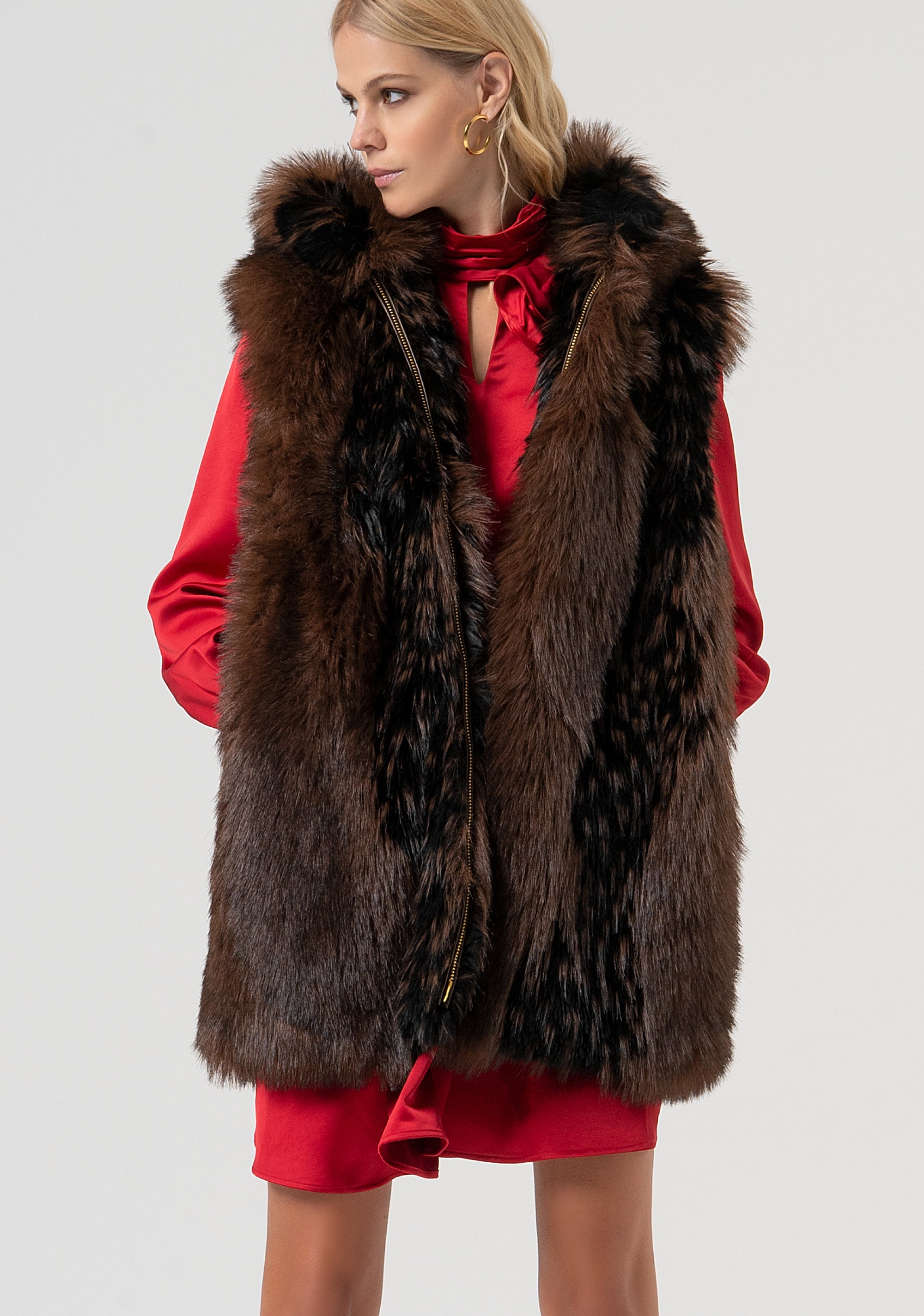 Long sleeveless jacket regular fit with hood Fracomina FR25WC4006O44501-091-1