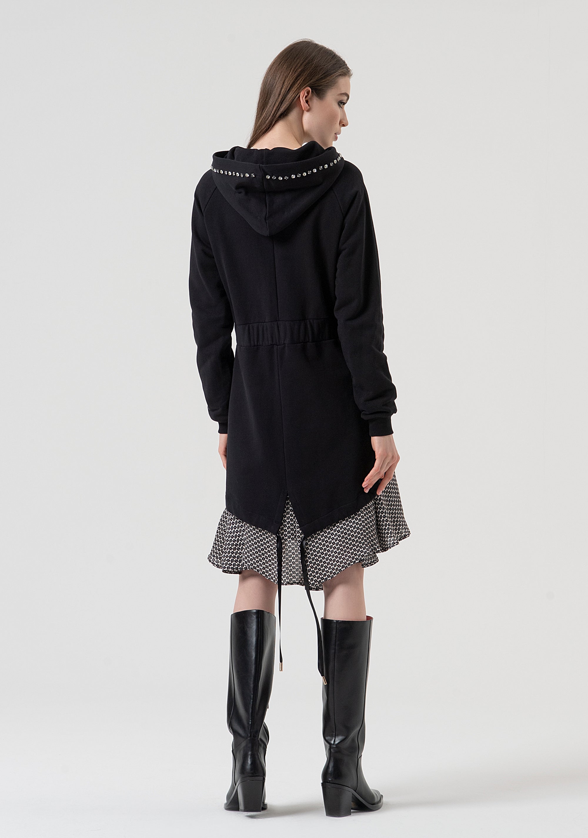 Long sweater regular fit with hood with stones applied Fracomina FR25WC6002F400G1-053-4