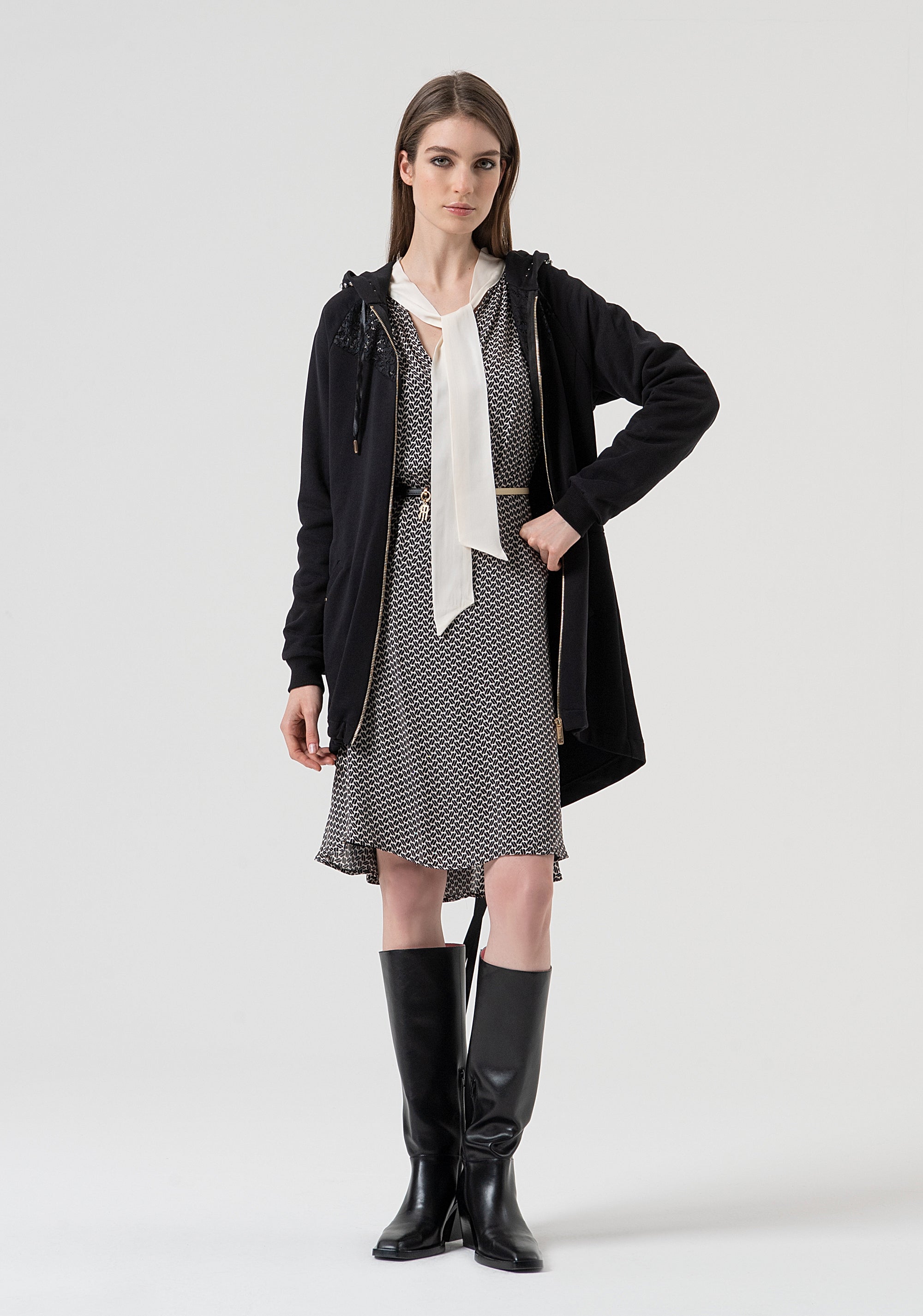 Long sweater regular fit with hood with stones applied Fracomina FR25WC6002F400G1-053-5