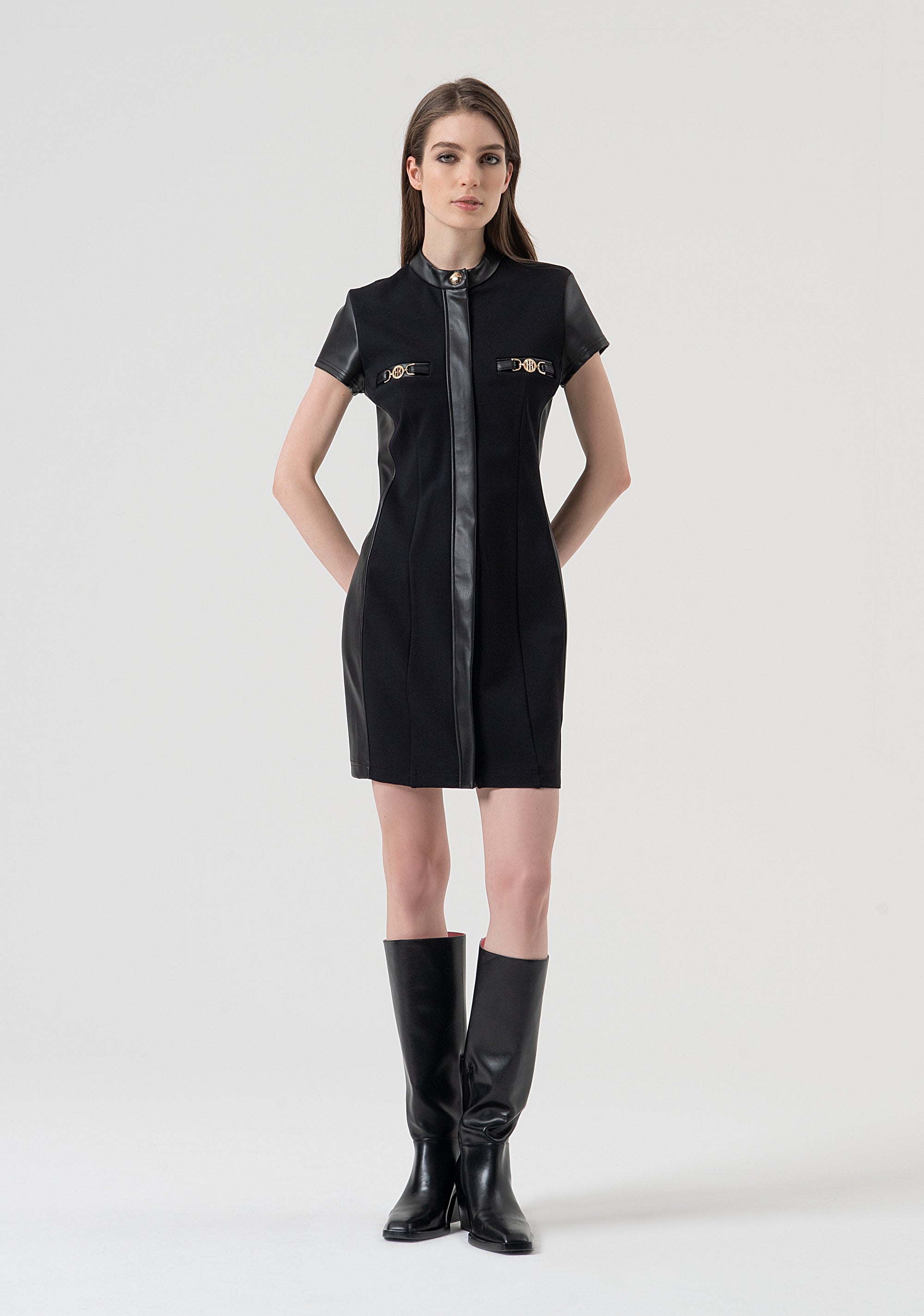 Mini dress slim fit made in mixed fabric Fracomina FR25WD1003W78001-053-1_72a847b2-0d2b-4082-93d7-1ebb1b869739