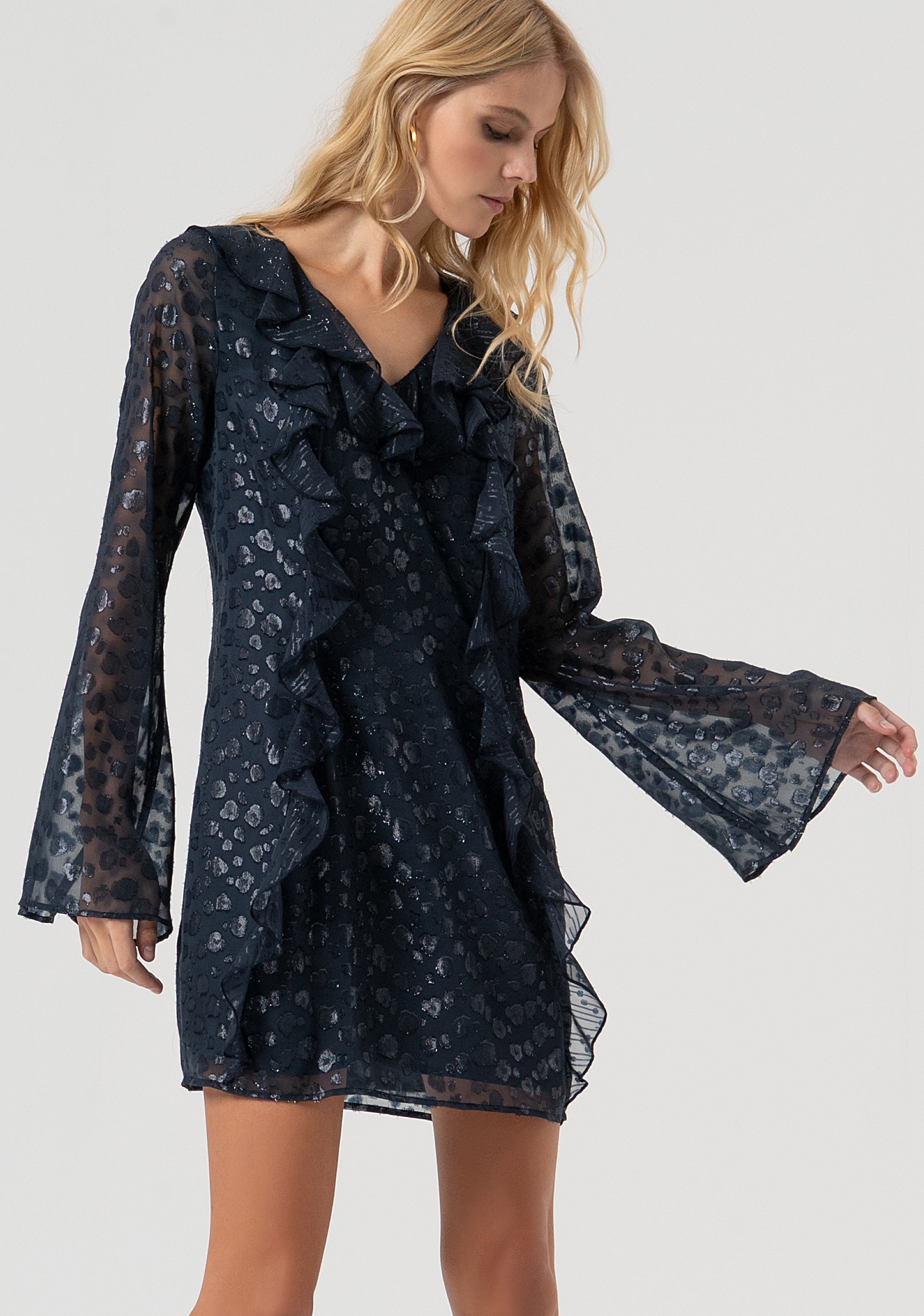Mini dress A-shape made in fil coupè fabric with lurex Fracomina FR25WD1008W406F8-117-2