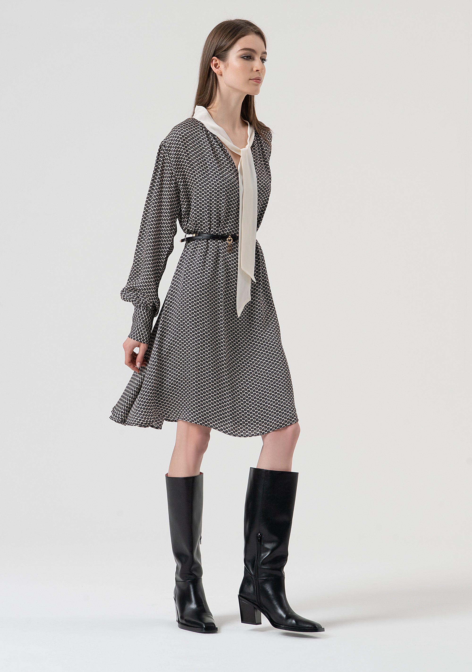 Dress flared with silk with geometric pattern Fracomina FR25WD1020W807K1-054-3