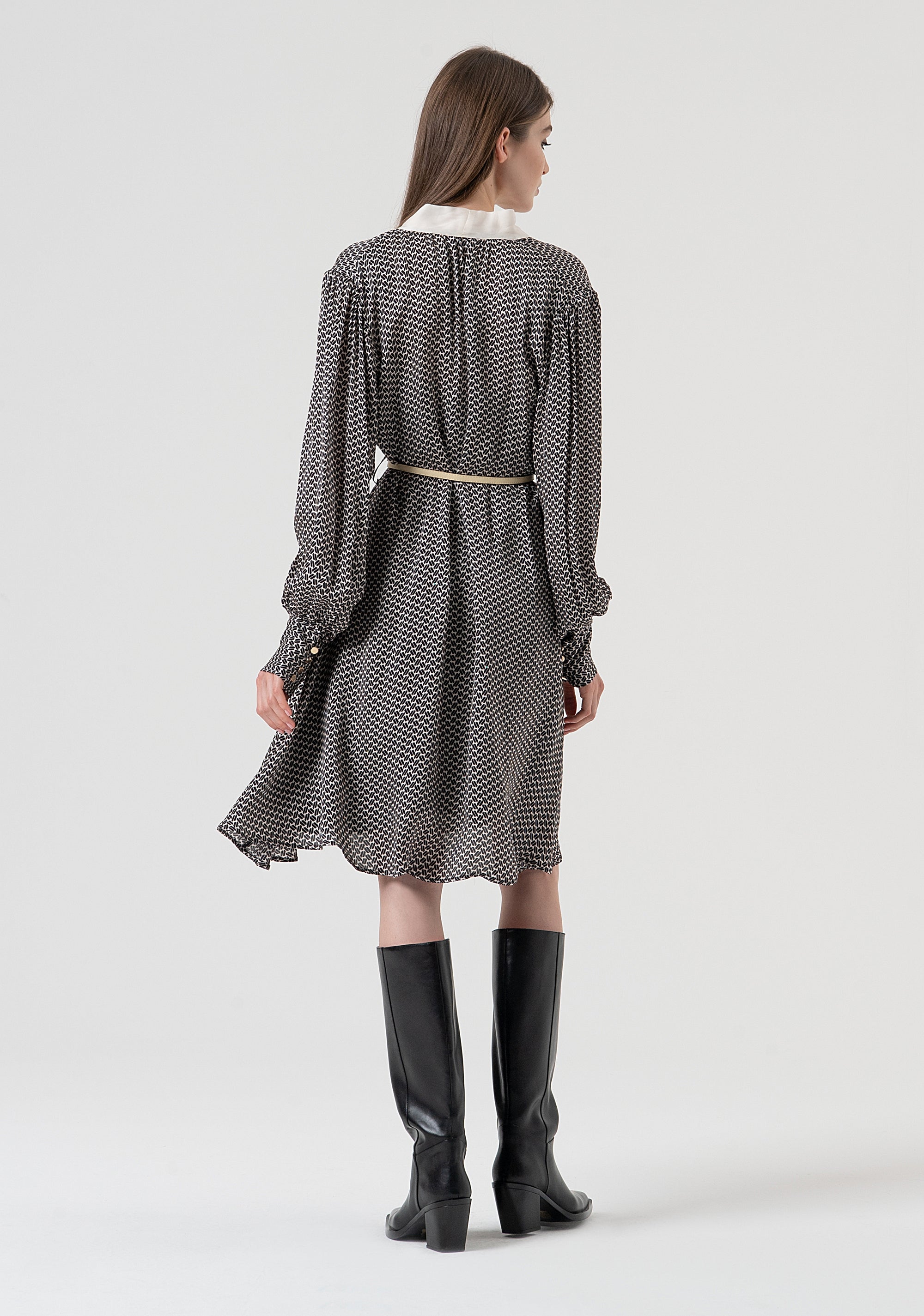 Dress flared with silk with geometric pattern Fracomina FR25WD1020W807K1-054-4