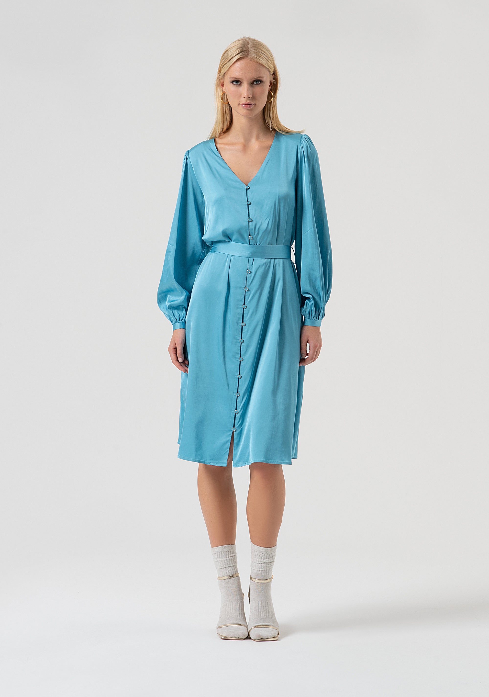 Dress flared middle length made in satin Fracomina FR25WD2006W58401-T57-1
