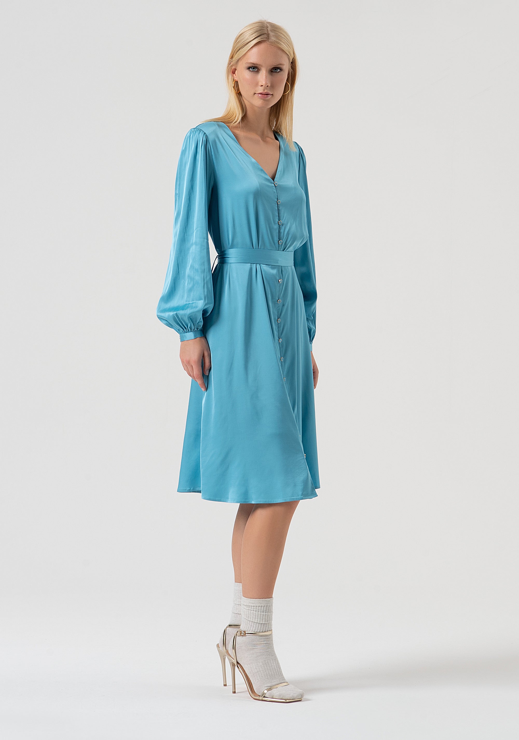 Dress flared middle length made in satin Fracomina FR25WD2006W58401-T57-3