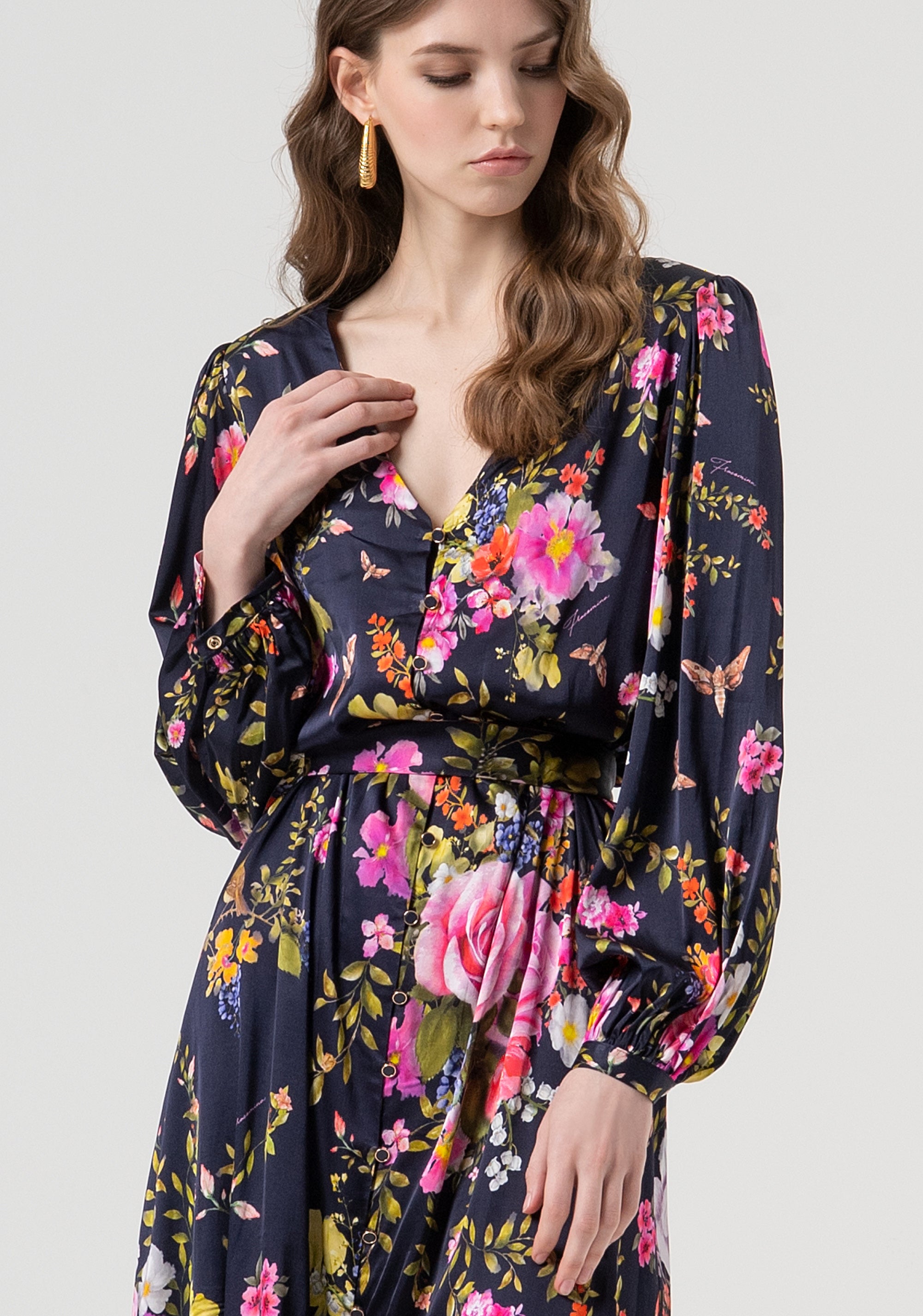 Dress flared middle length with flowery pattern Fracomina FR25WD2006W584K2-117-2