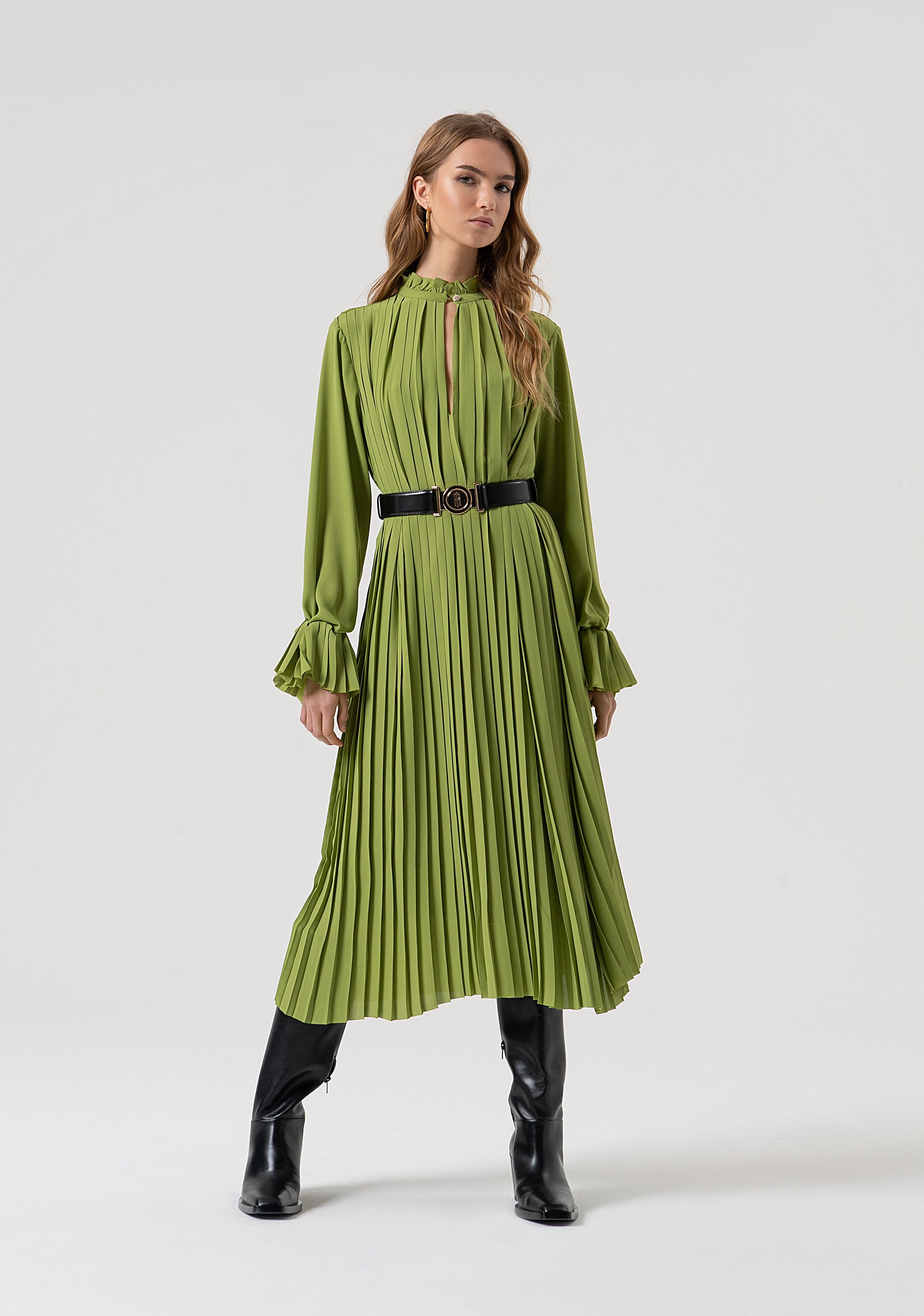 Long dress flared made in plissè effect fabric Fracomina FR25WD2011W412F9-813-1