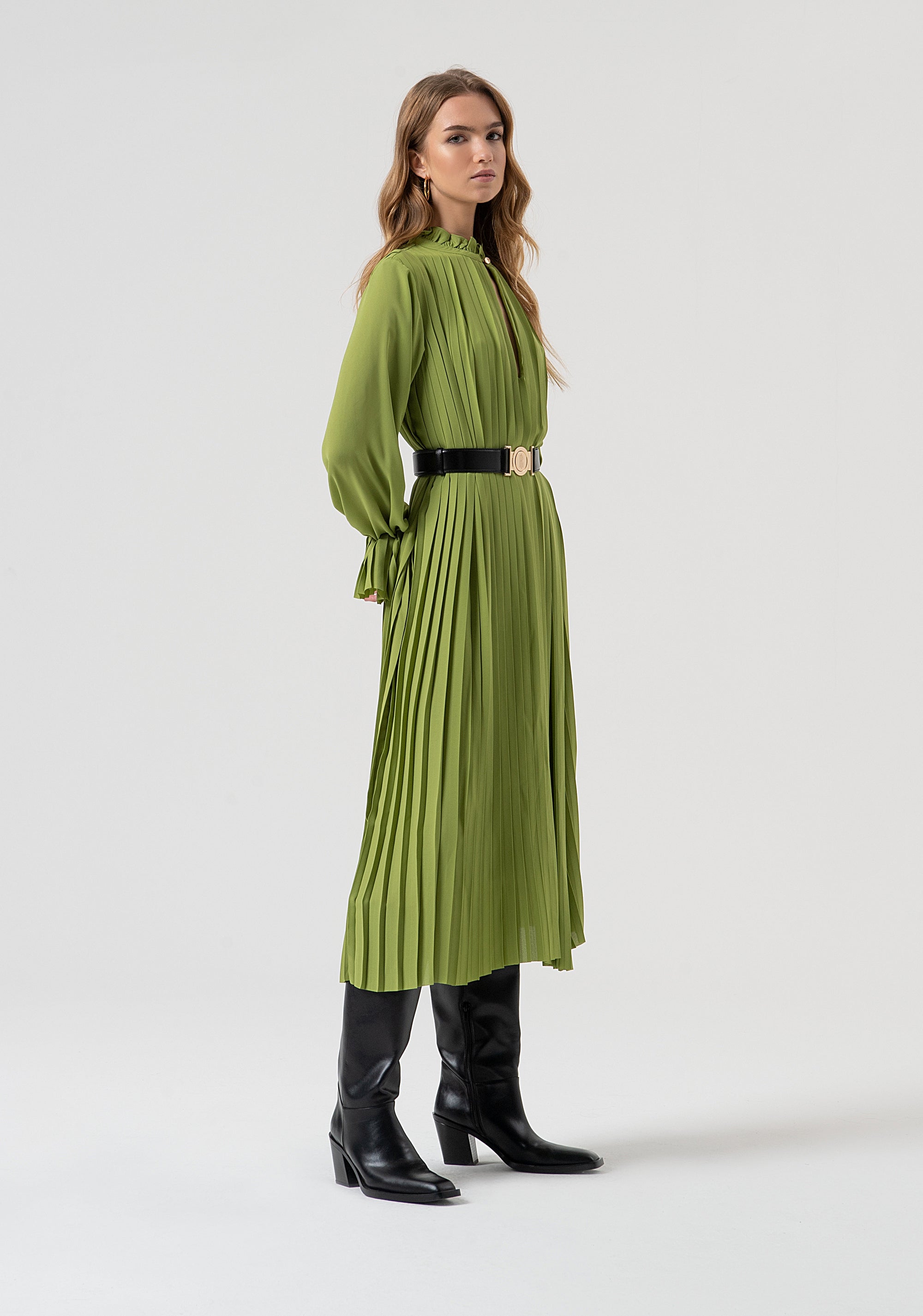 Long dress flared made in plissè effect fabric Fracomina FR25WD2011W412F9-813-3