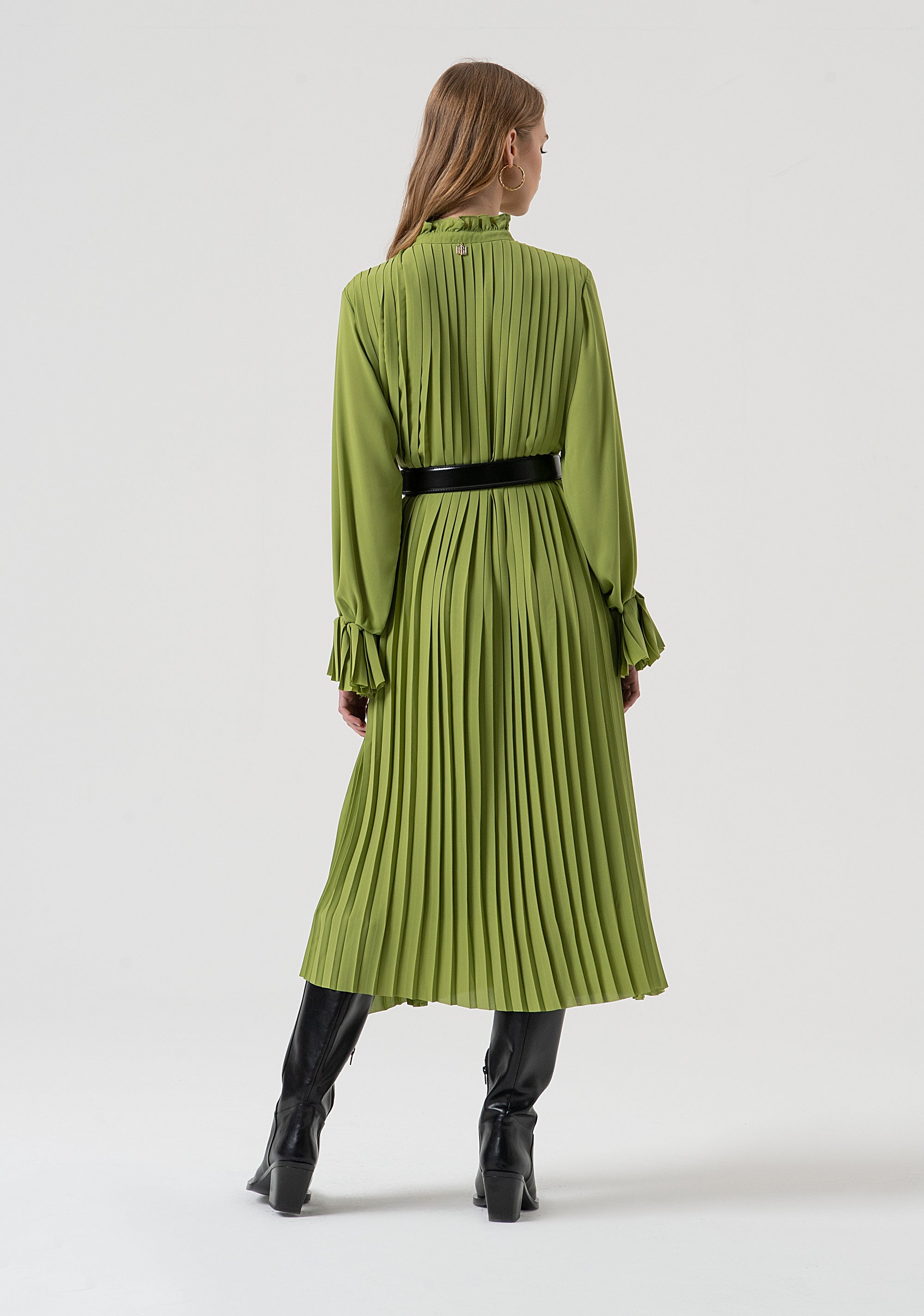 Long dress flared made in plissè effect fabric Fracomina FR25WD2011W412F9-813-4