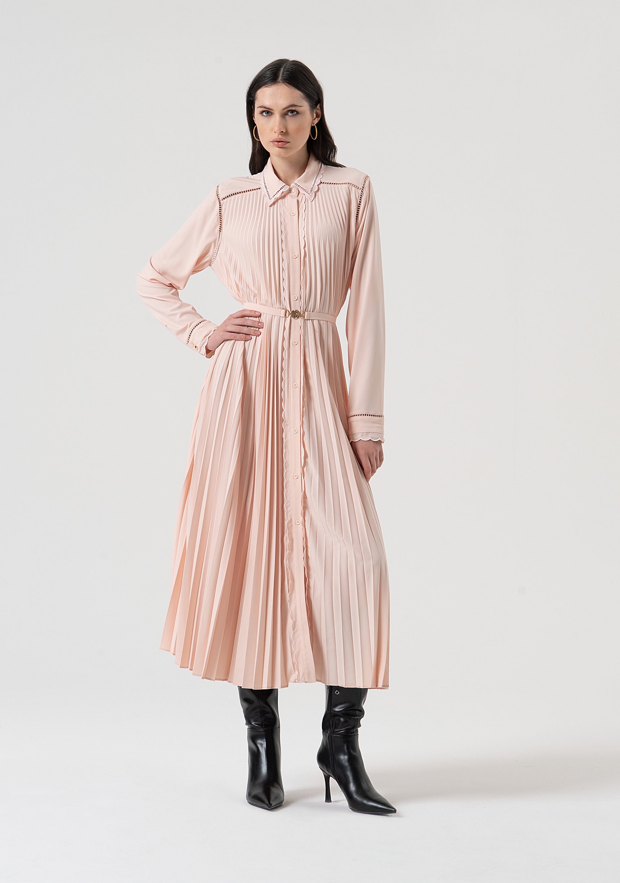 Long chemisier dress made with plissè effect fabric Fracomina FR25WD3010W436F9-Q93-1