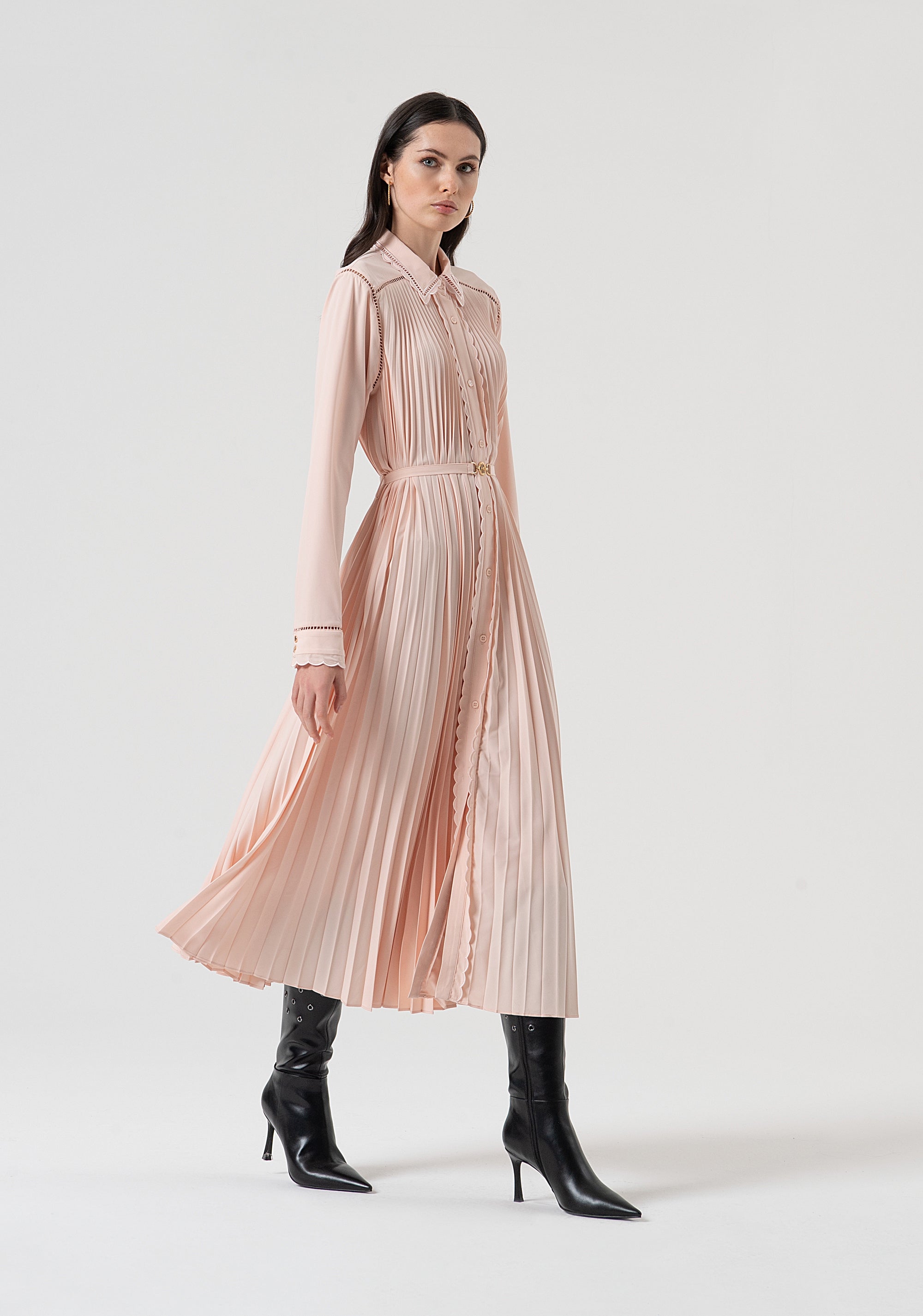Long chemisier dress made with plissè effect fabric Fracomina FR25WD3010W436F9-Q93-3