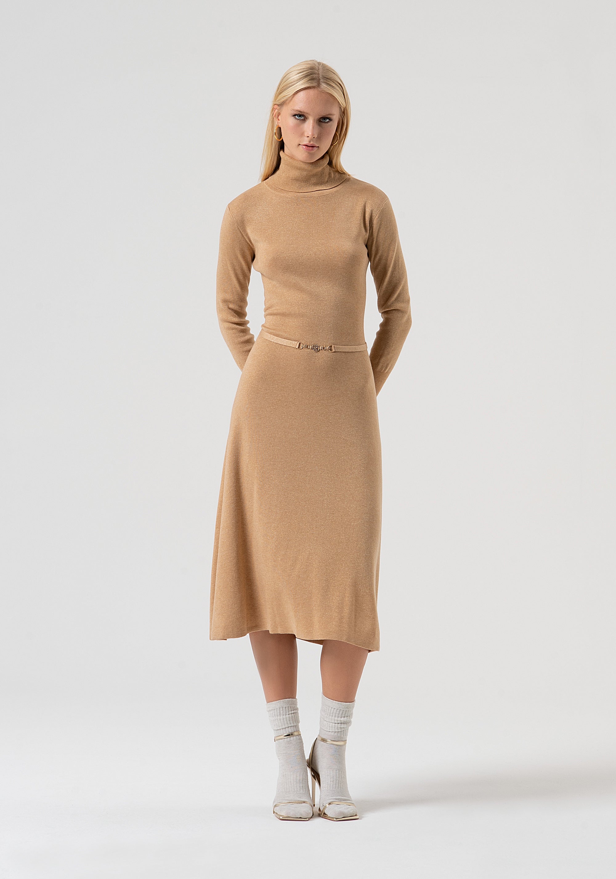 Knitted dress flared middle length made with wool and lurex Fracomina FR25WD5004K459Q7-S81-1