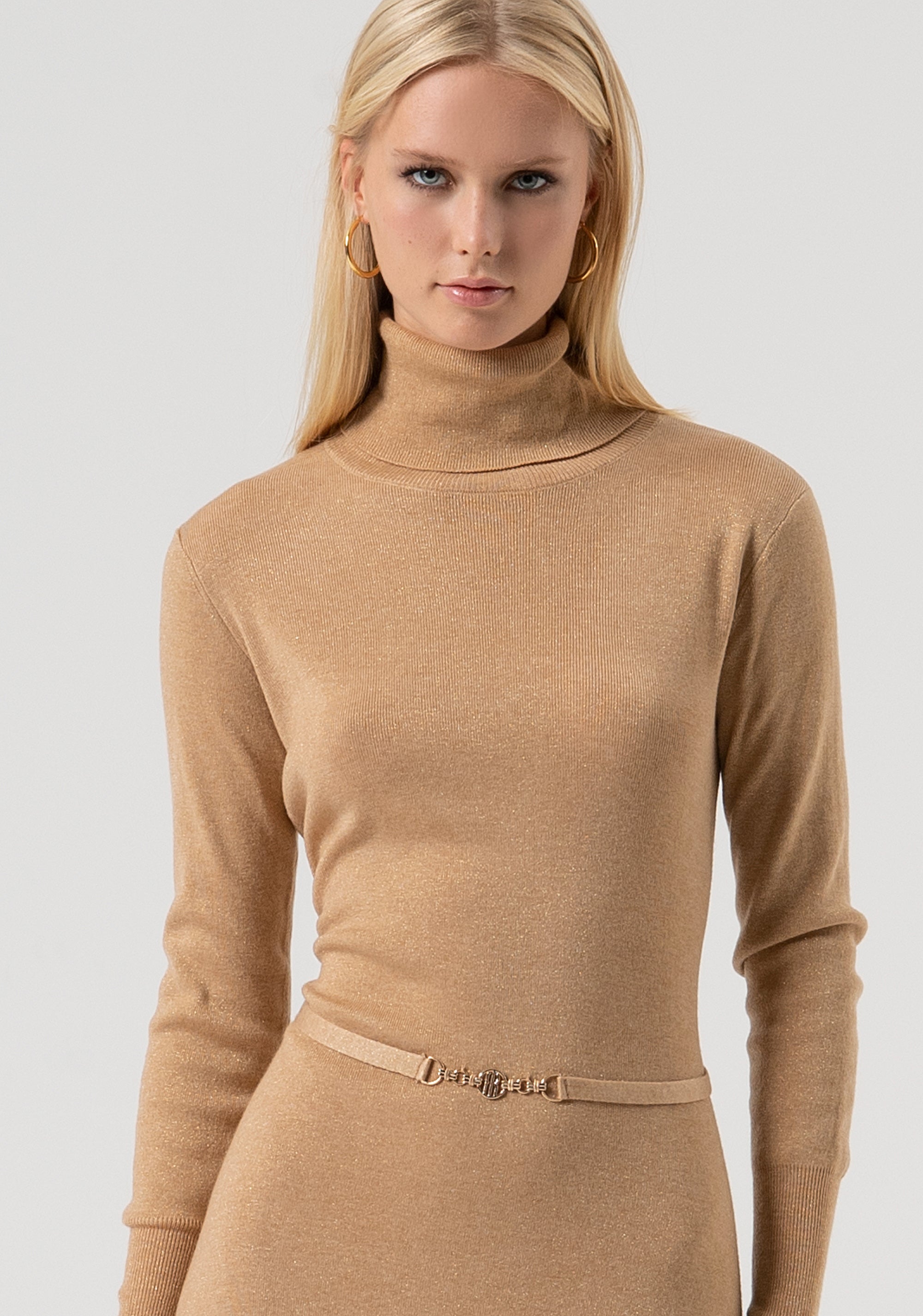 Knitted dress flared middle length made with wool and lurex Fracomina FR25WD5004K459Q7-S81-2