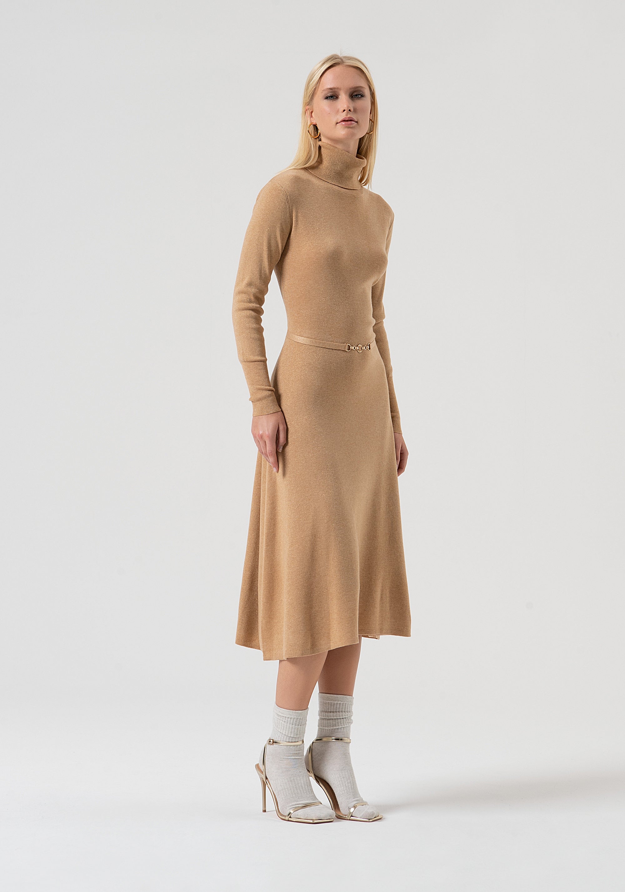 Knitted dress flared middle length made with wool and lurex Fracomina FR25WD5004K459Q7-S81-3