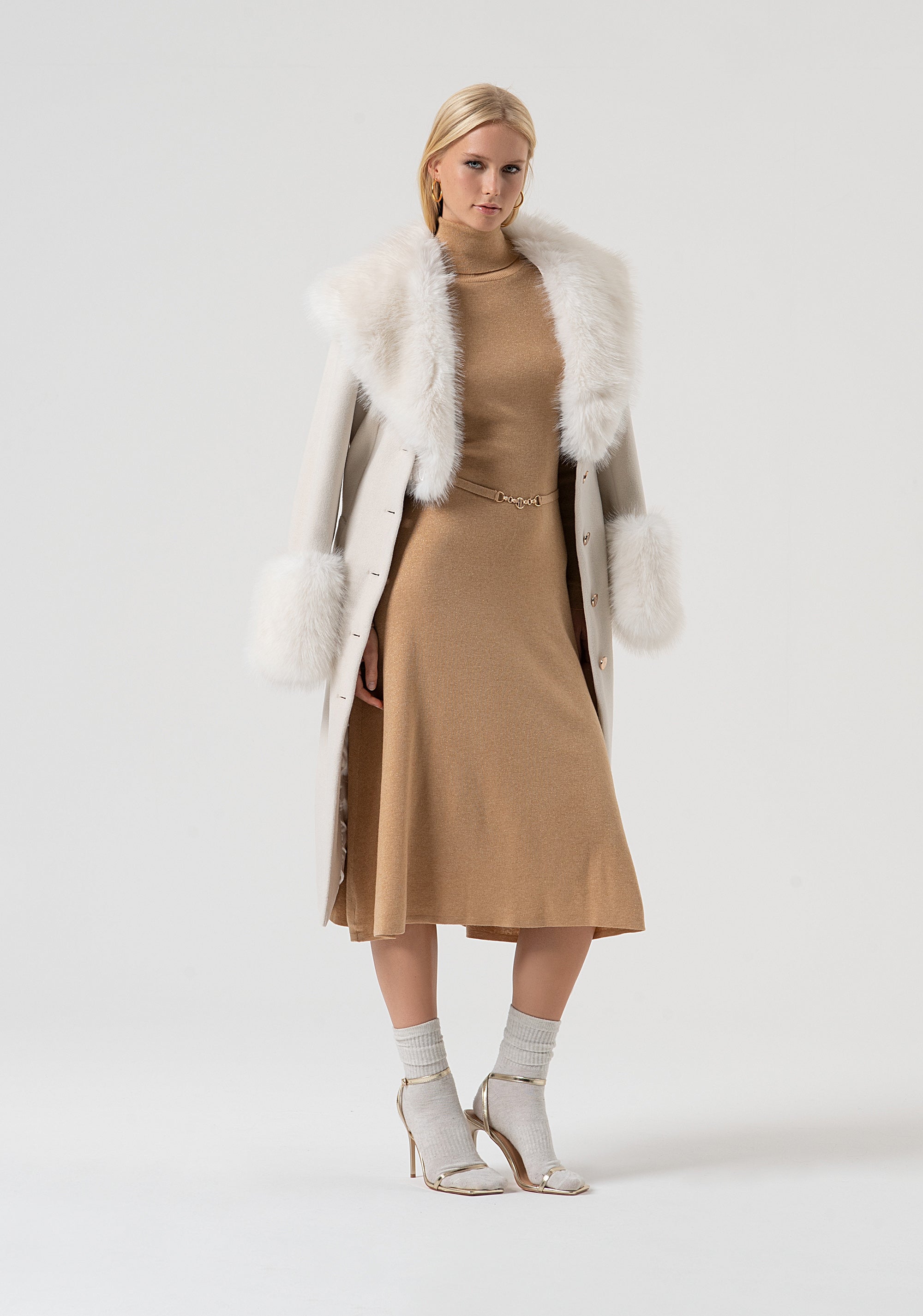 Knitted dress flared middle length made with wool and lurex Fracomina FR25WD5004K459Q7-S81-5