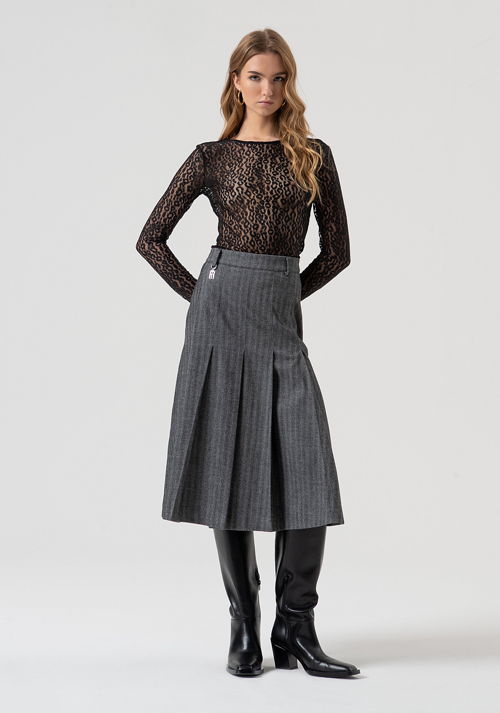 Skirt flared middle length made in pinstriped fabric Fracomina FR25WG2003W492W5-159-1