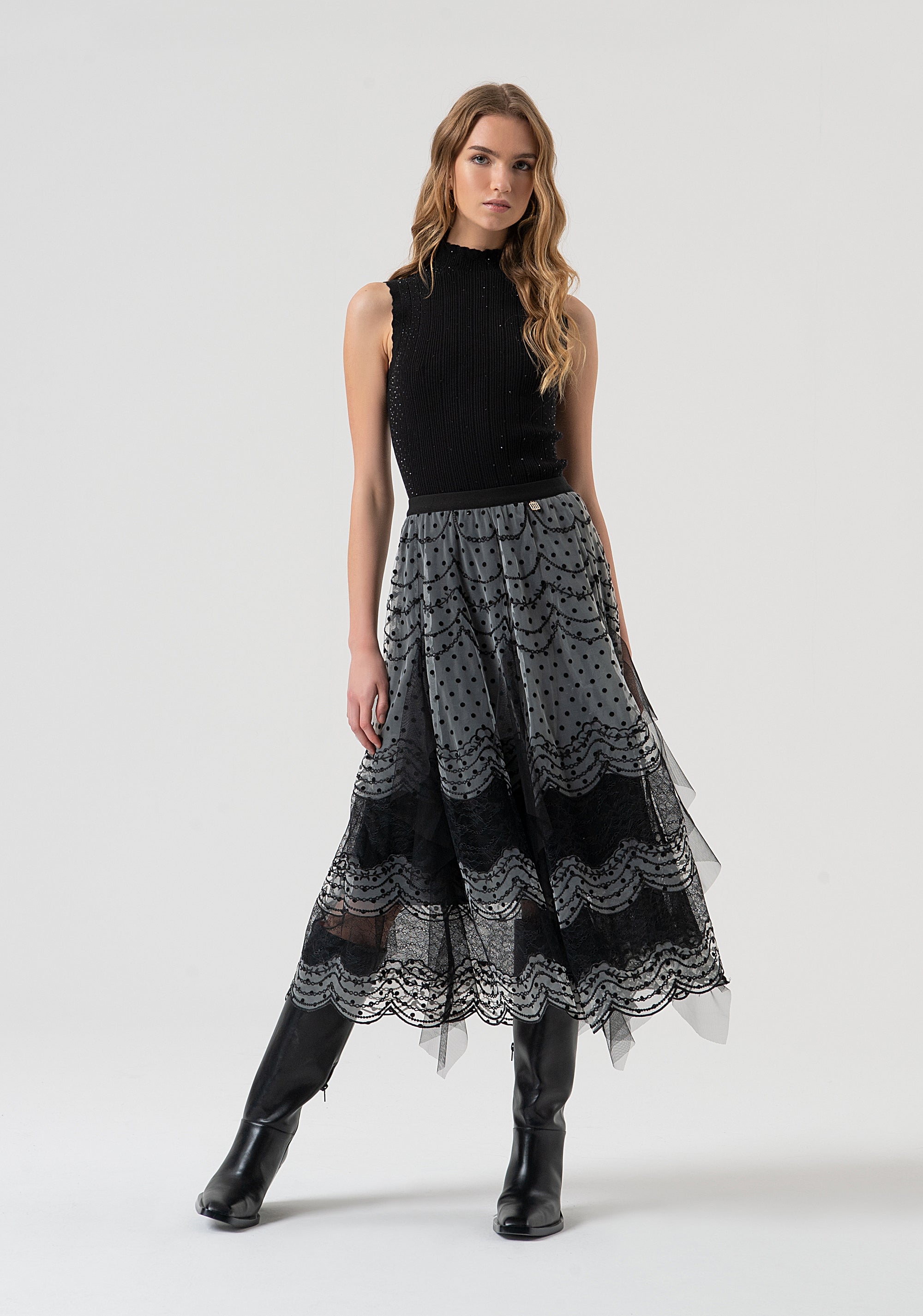 Skirt flared middle length with polka dots pattern Fracomina FR25WG2010W406G1-053-1