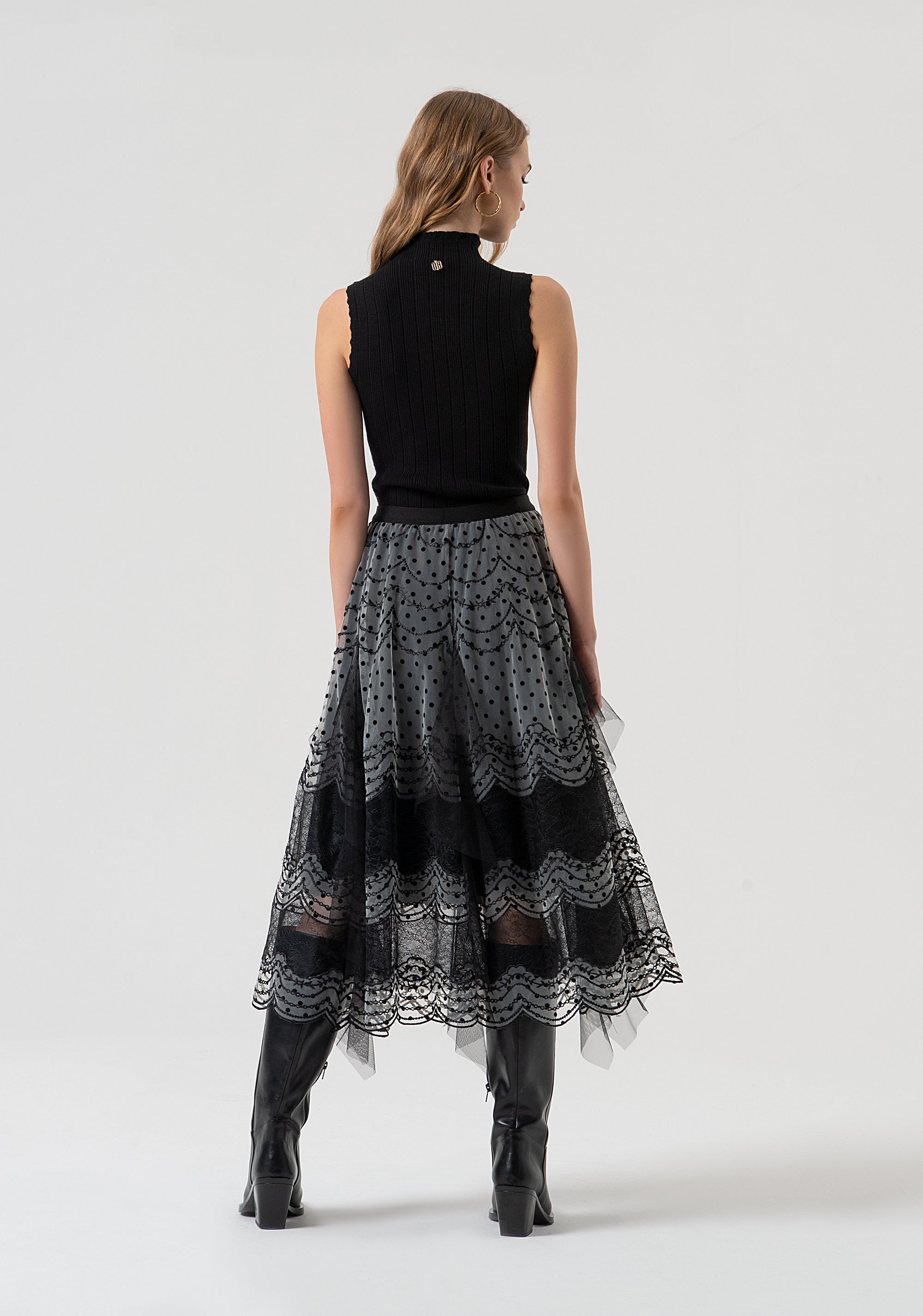 Skirt flared middle length with polka dots pattern Fracomina FR25WG2010W406G1-053-3