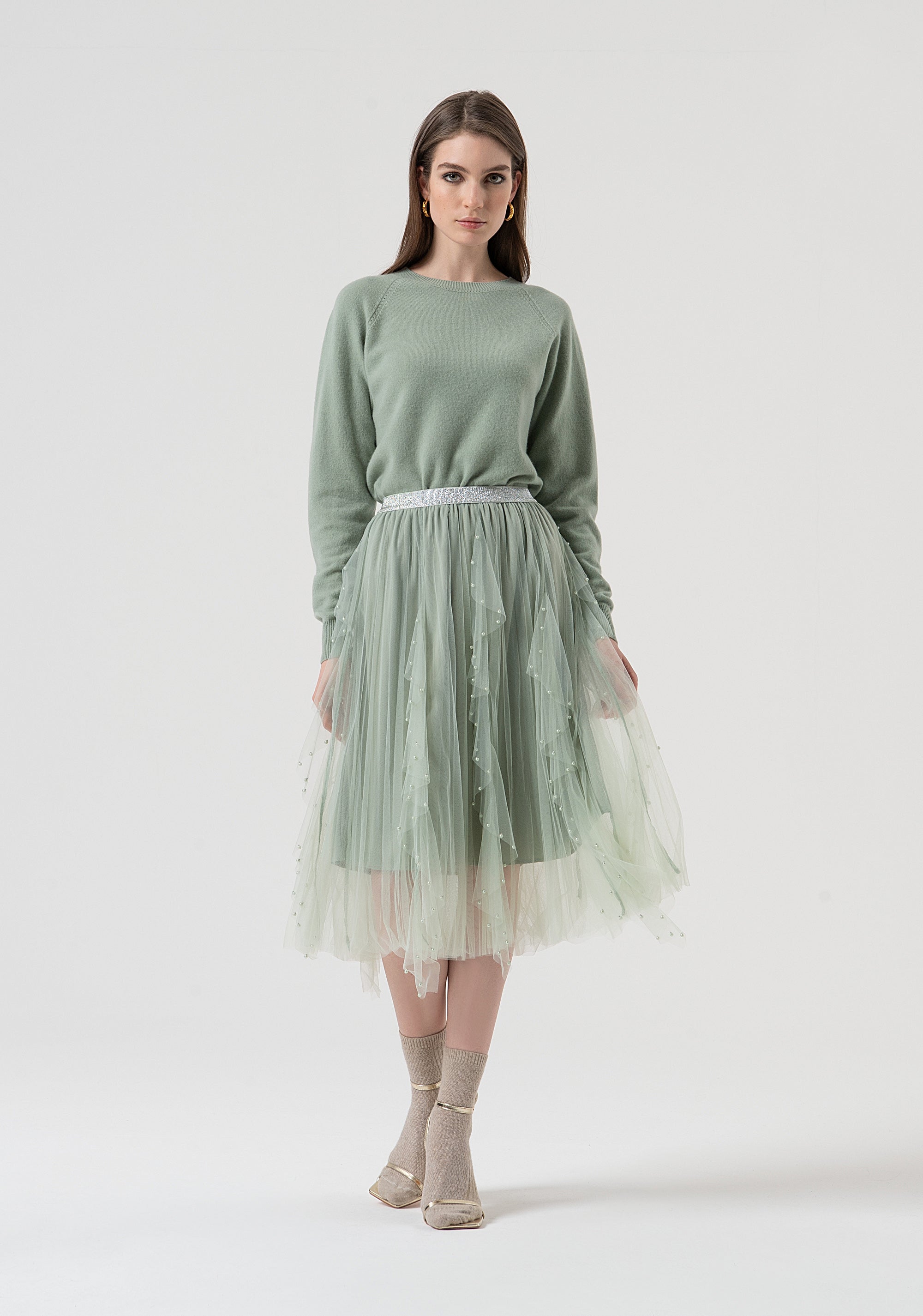 Skirt flared middle length made in tulle Fracomina FR25WG2016W489S3-B08-1