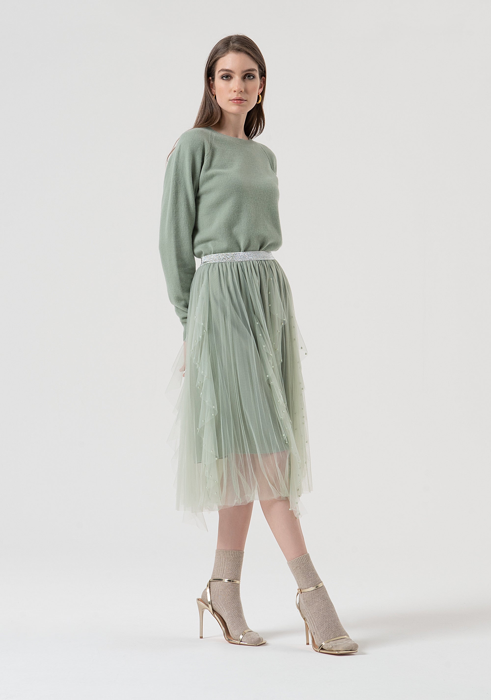 Skirt flared middle length made in tulle Fracomina FR25WG2016W489S3-B08-3