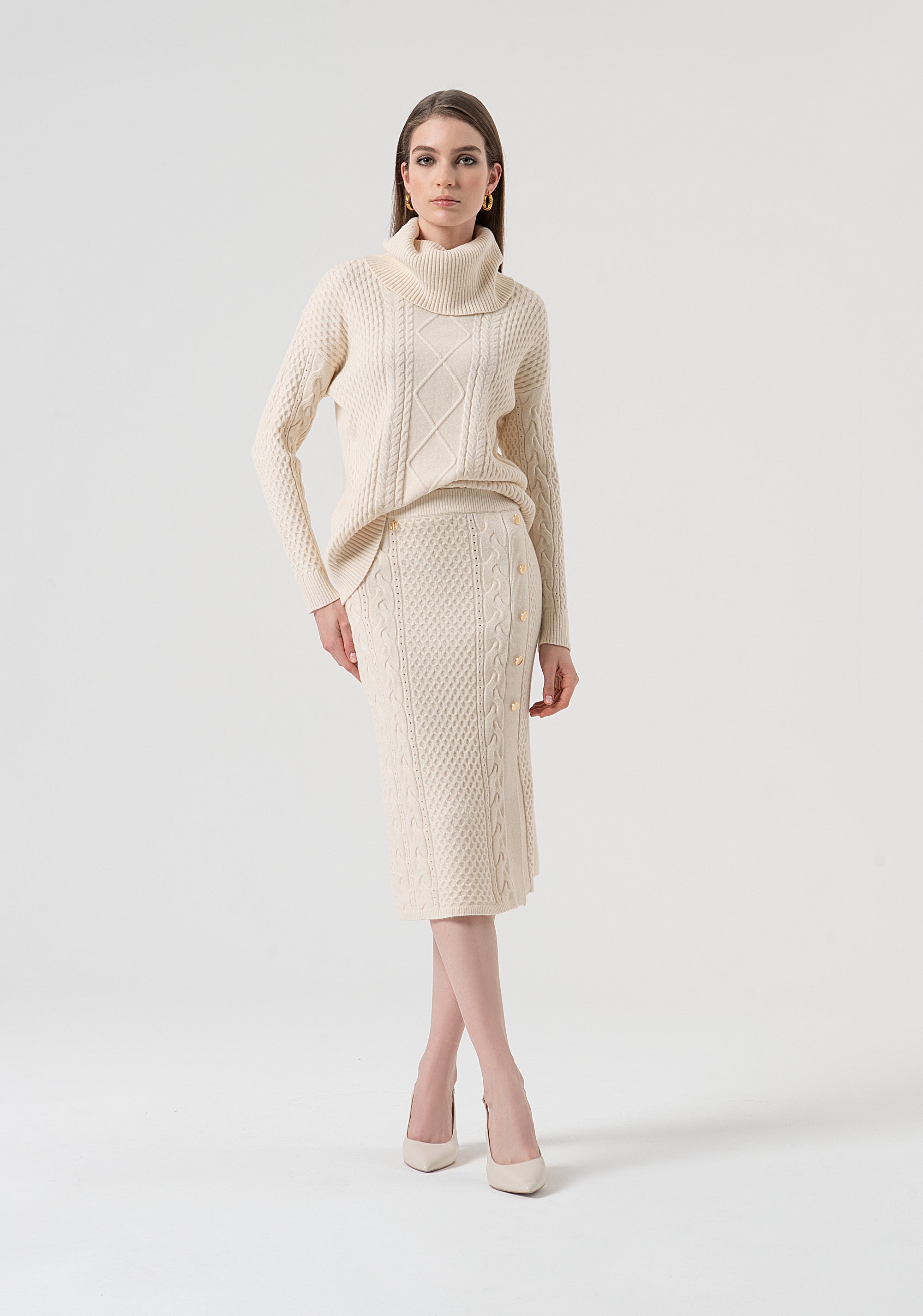 Knitted skirt slim fit middle length with plaits Fracomina FR25WG4007K50201-508-1