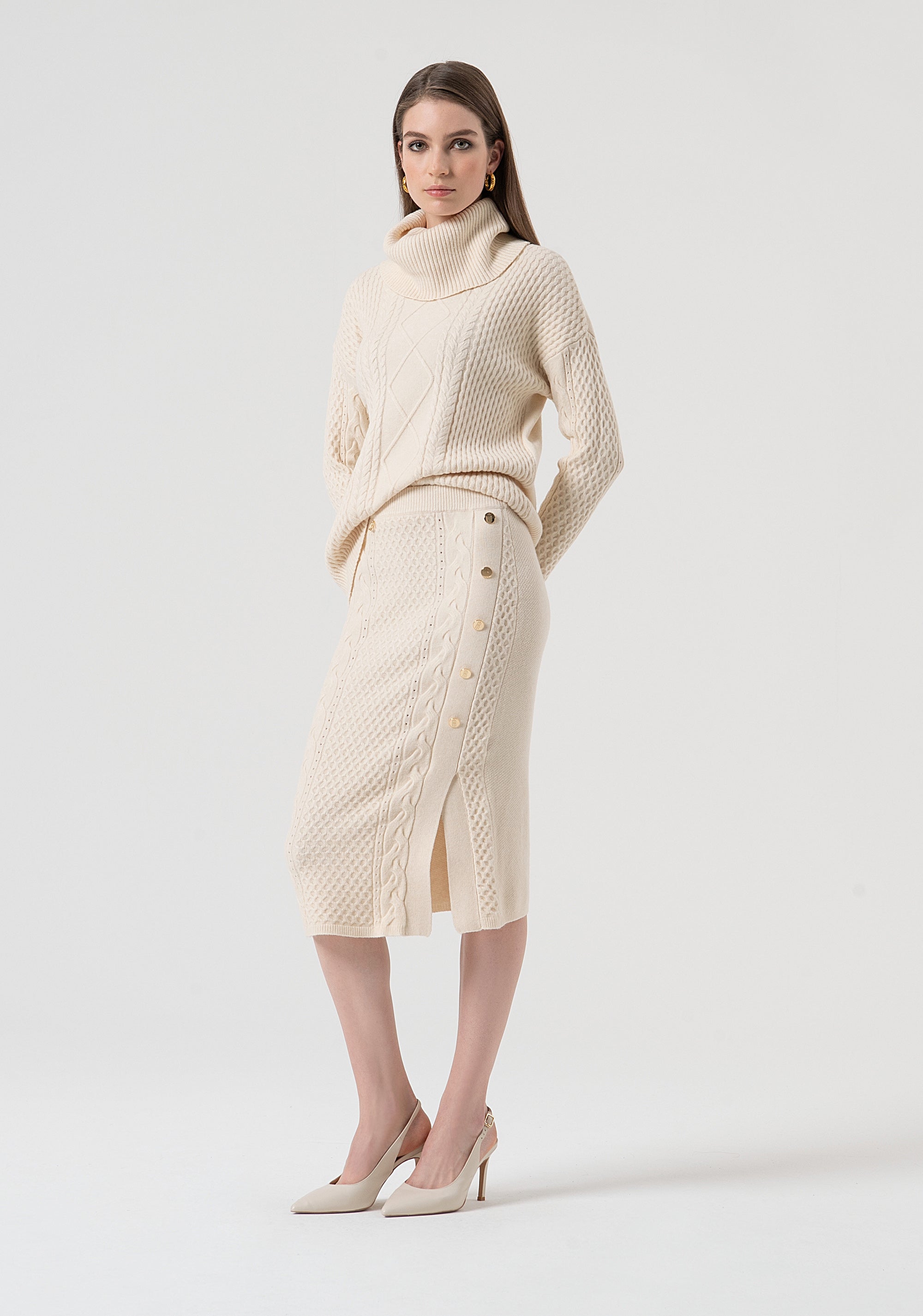 Knitted skirt slim fit middle length with plaits Fracomina FR25WG4007K50201-508-3