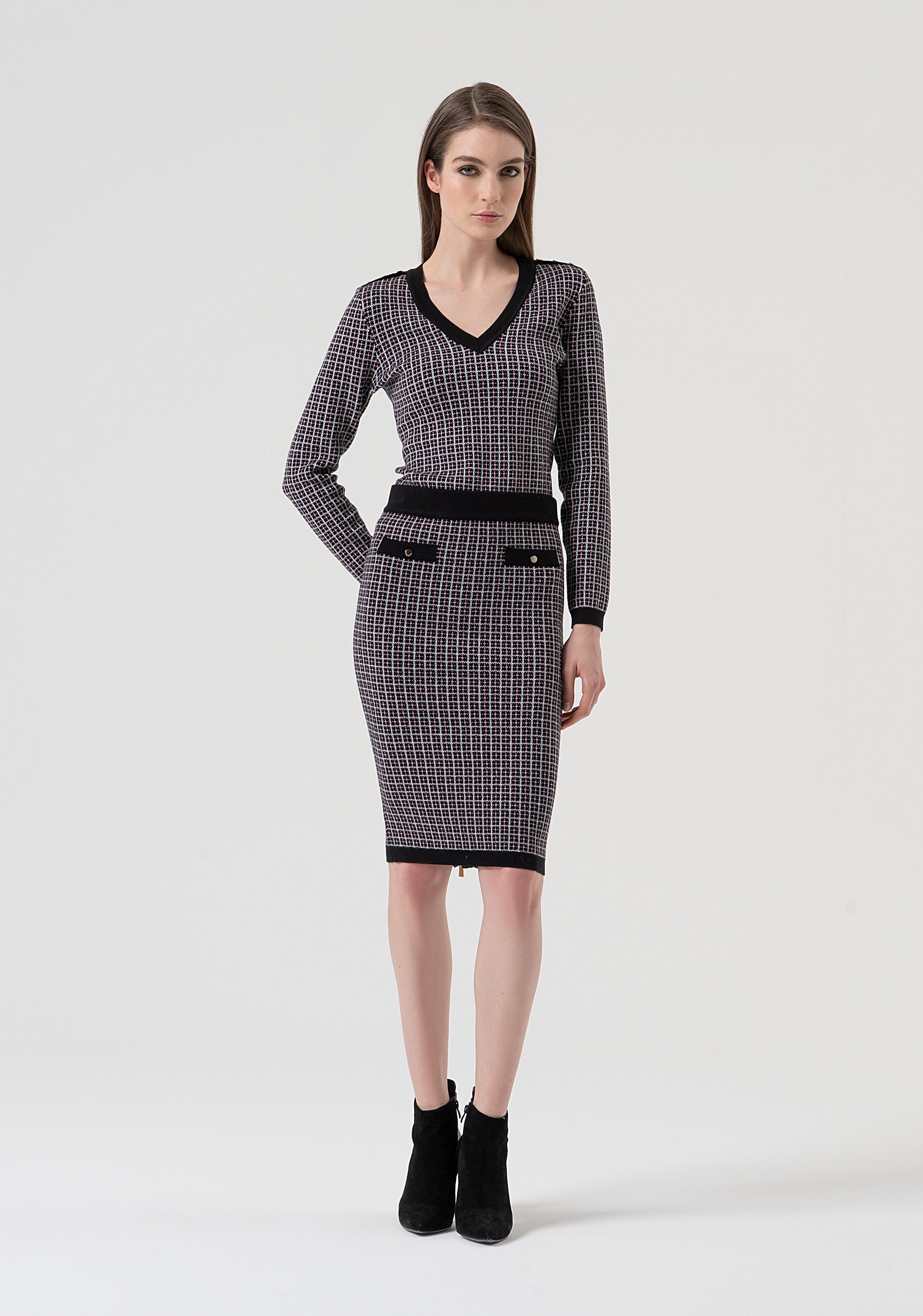 Knitted skirt slim fit middle length with geometric jacquard effect Fracomina FR25WG4010K503F8-053-1