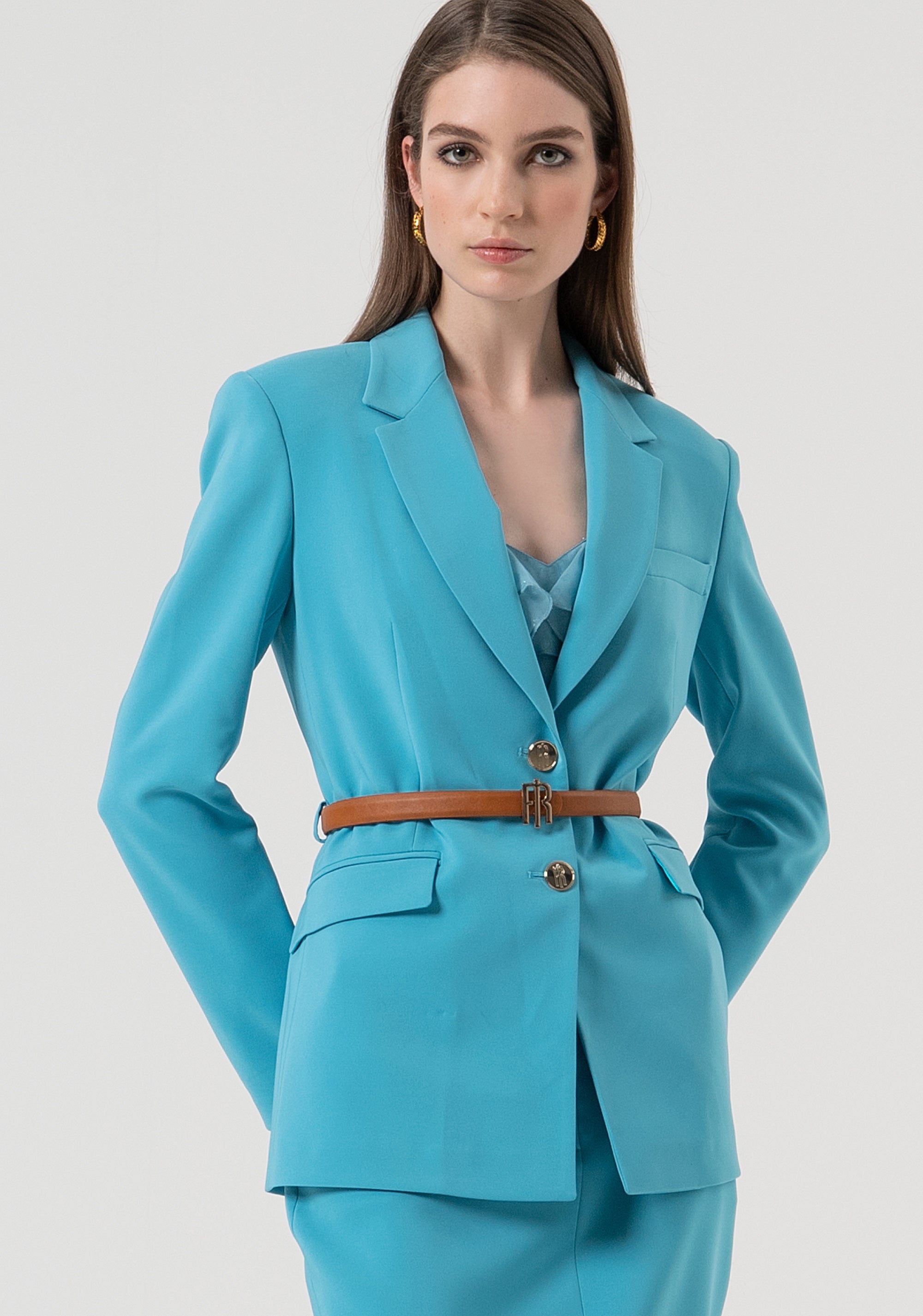 Blazer jacket regular fit single breasted with paired belt Fracomina FR25WJ3001W42901-T57-1