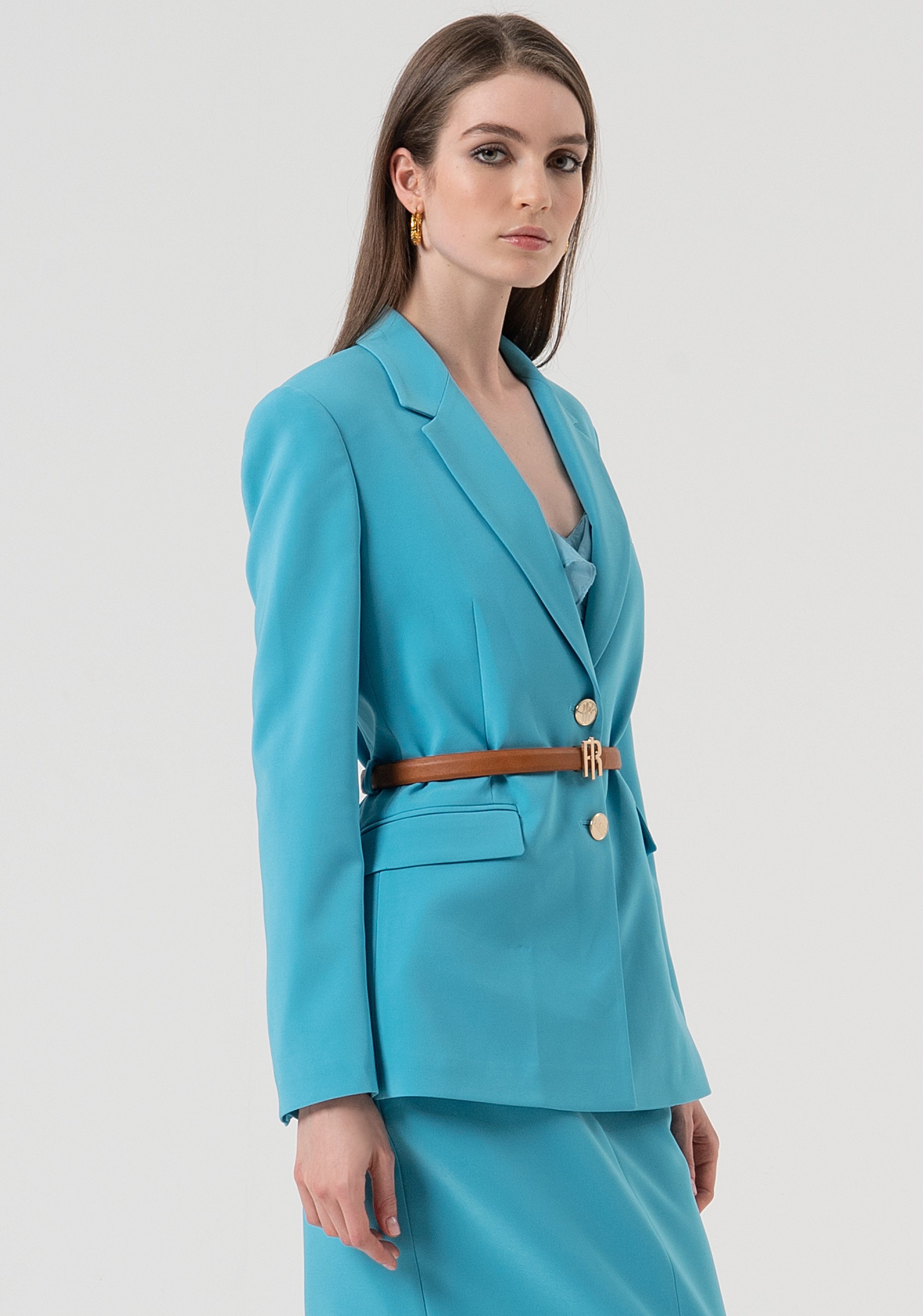 Blazer jacket regular fit single breasted with paired belt Fracomina FR25WJ3001W42901-T57-3