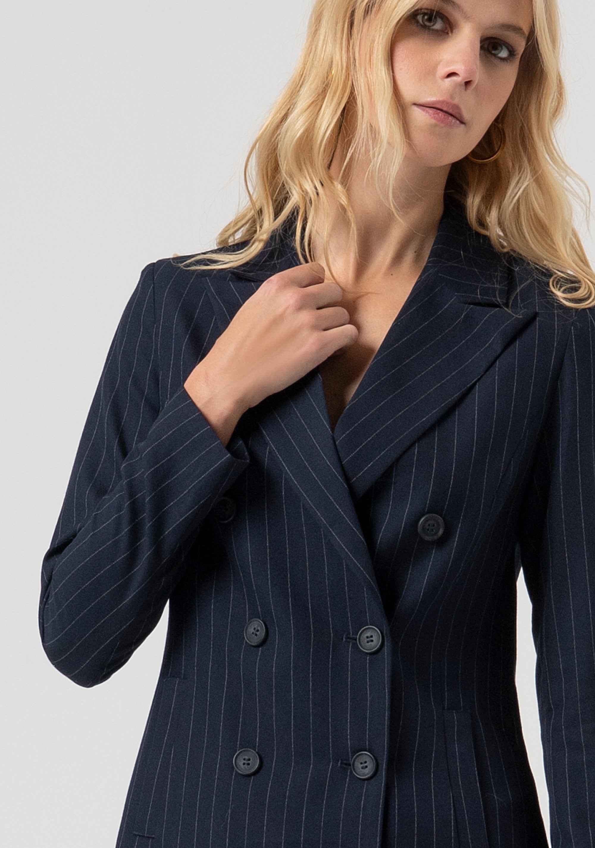 Long pinstriped blazer jacket double breasted Fracomina FR25WJ3007W813D4-117-2